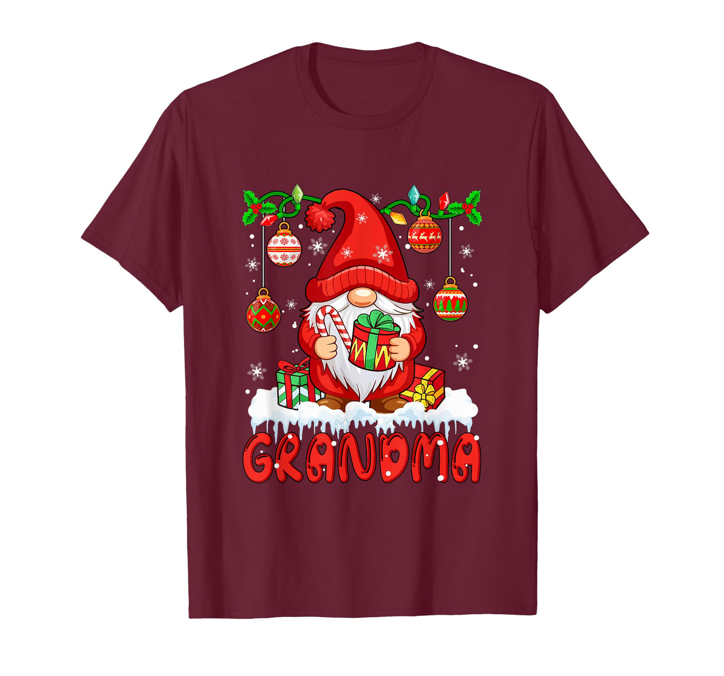 Grandma Christmas Gnome Colorful Lights Matching Family T-Shirt