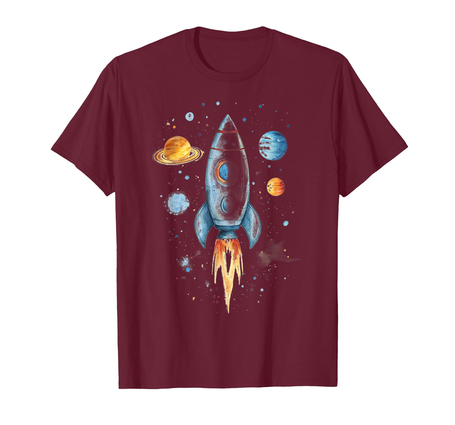 Distressed Rocket Ship And Planets T-Shirt