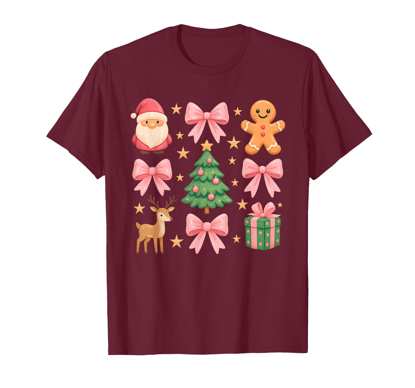 Pink Coquette Bow Christmas Tree Santa Gingerbread Xmas Girl T-Shirt