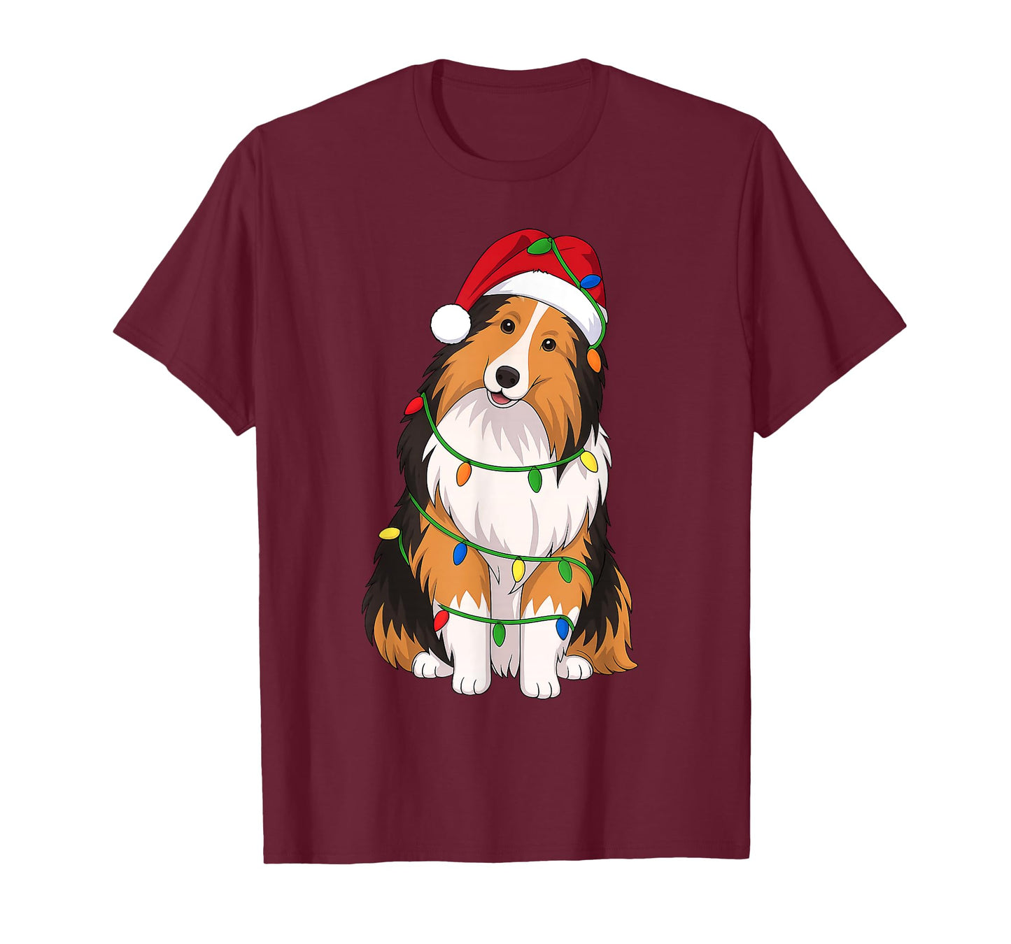 Shetland Sheepdog Christmas Tree Lights Holiday Dog Lover T-Shirt