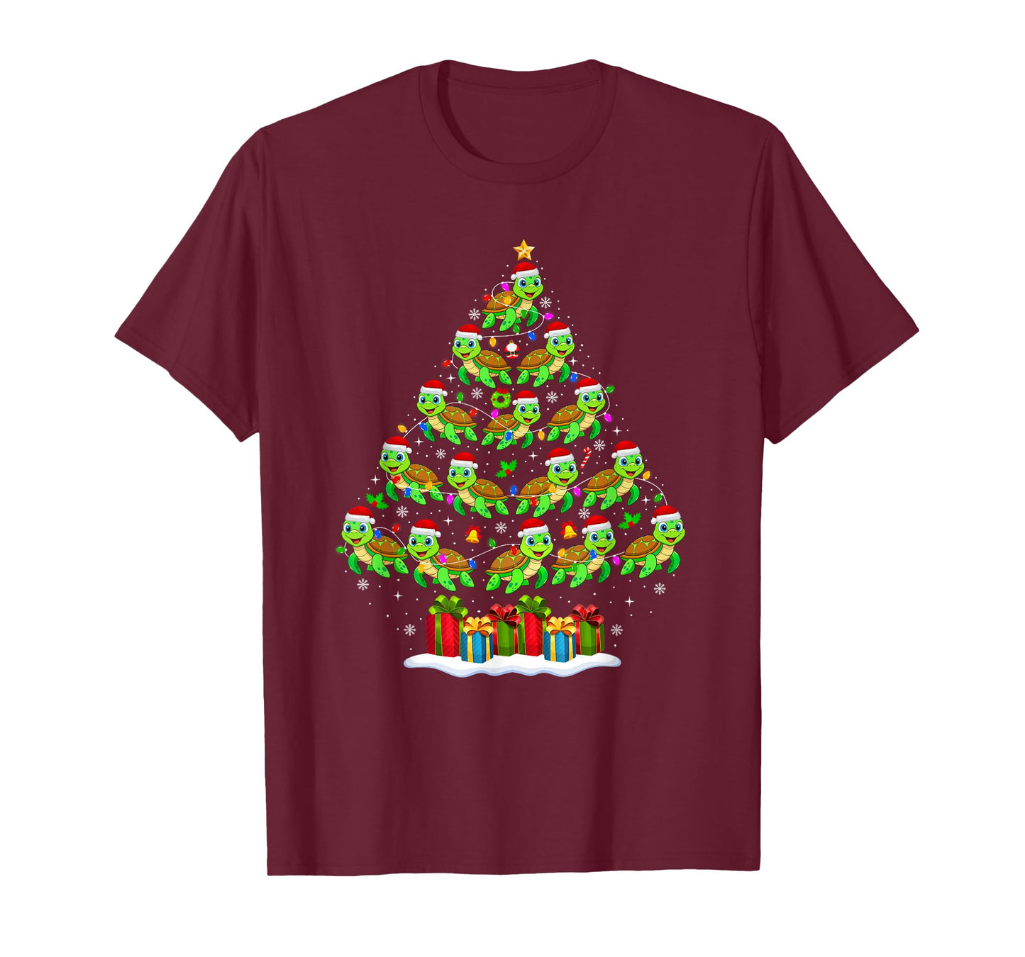 Sea Turtle Christmas Tree Lights Funny Xmas Family Men Women T-Shirt