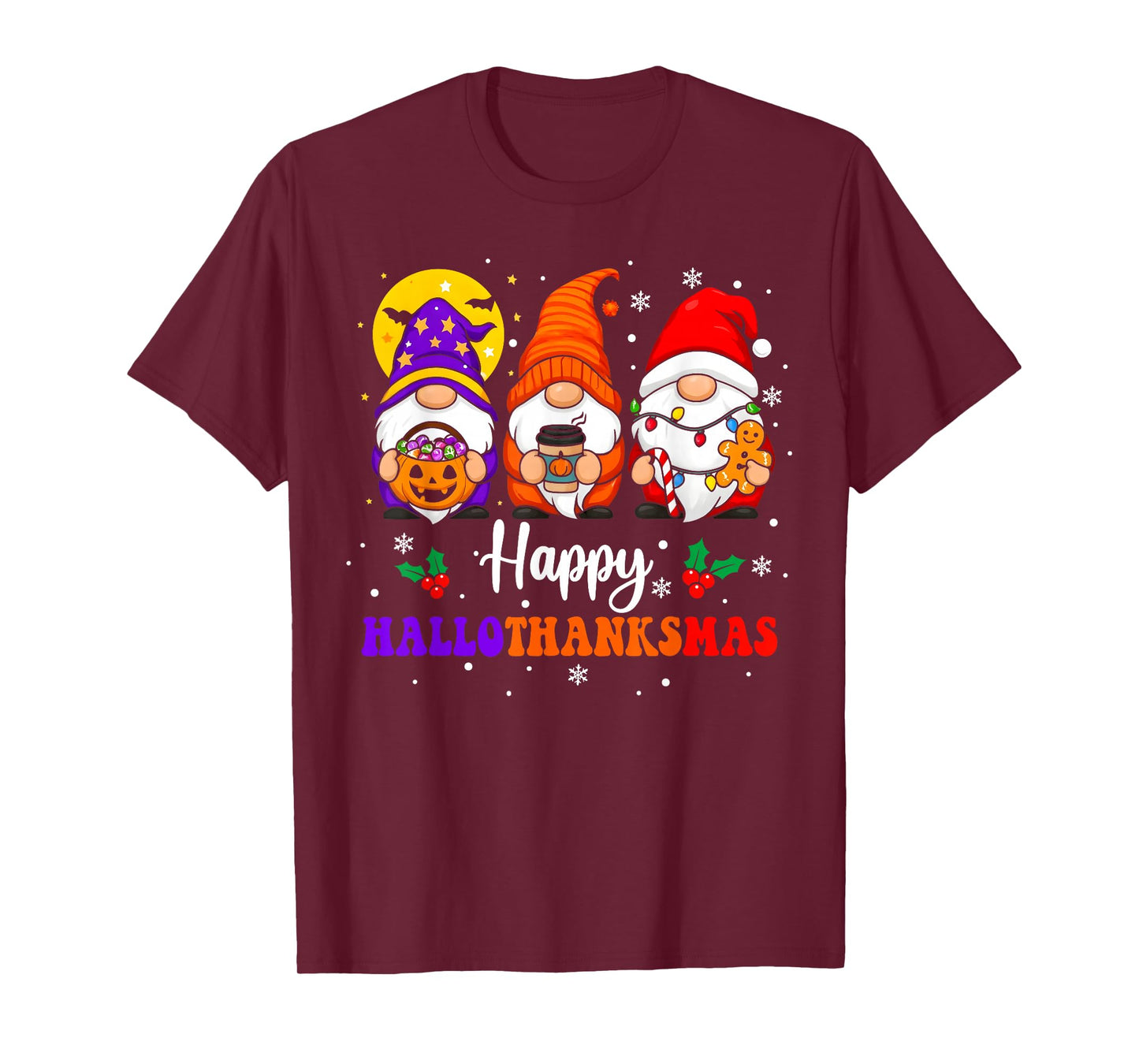 Happy Hallothanksmas Gnomes Lover Halloween Merry Christmas T-Shirt