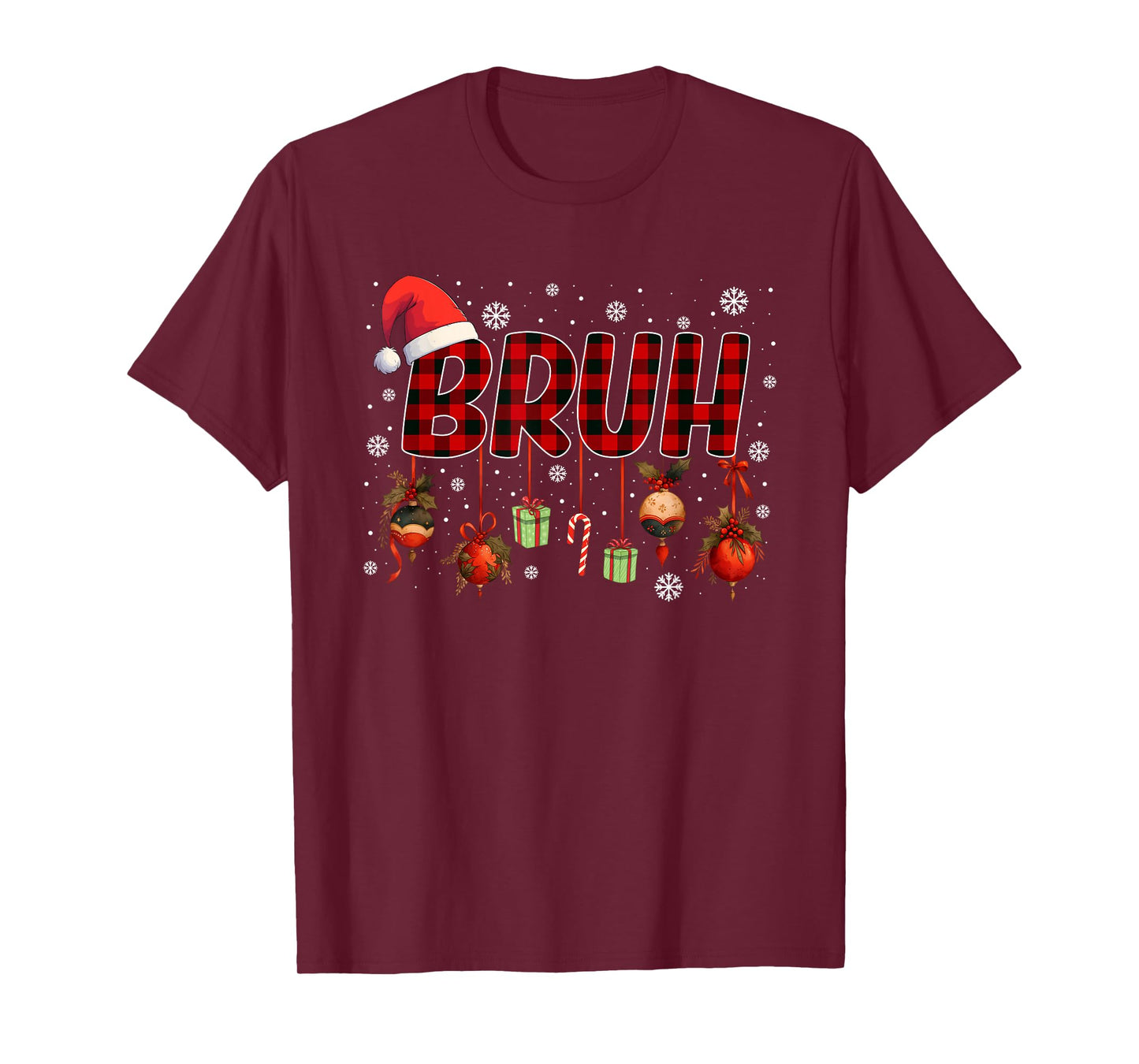 Bruh Funny Christmas Red Plaid Teens Boys Kids Xmas Pajamas T-Shirt