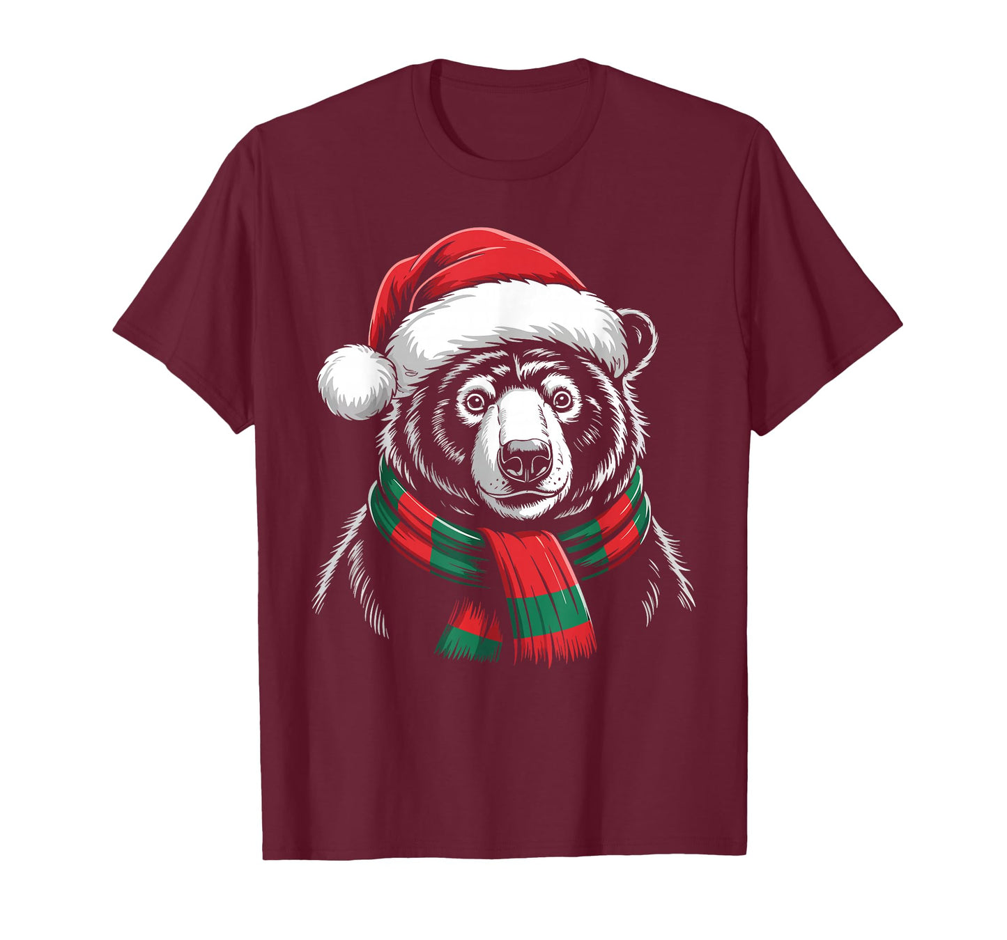 Sun Bear Xmas Santa Hat Scarf Christmas Costume T-Shirt