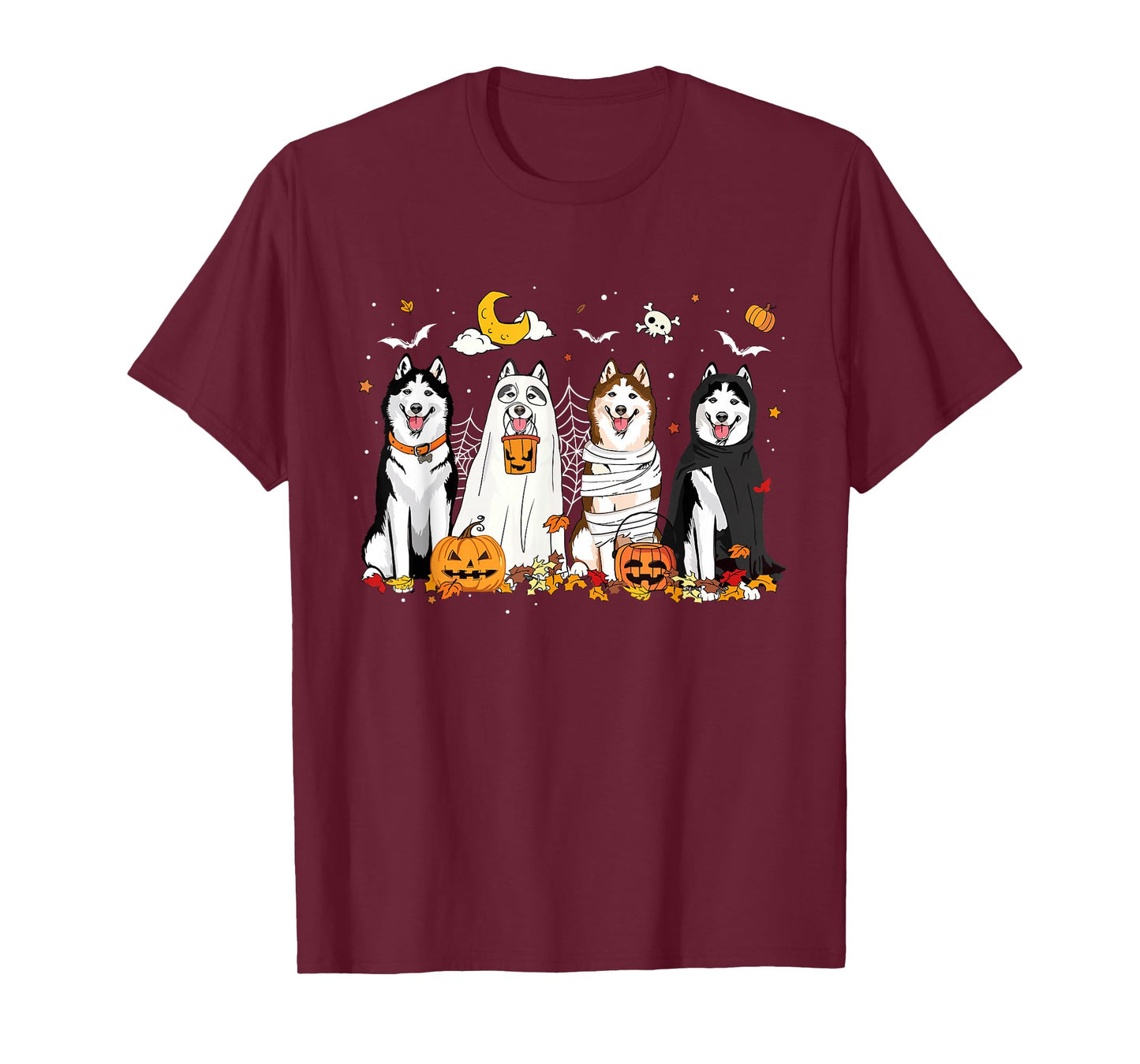 Fall Husky Ghost Halloween Husky Witch Dog Mom Dog Lover T-Shirt