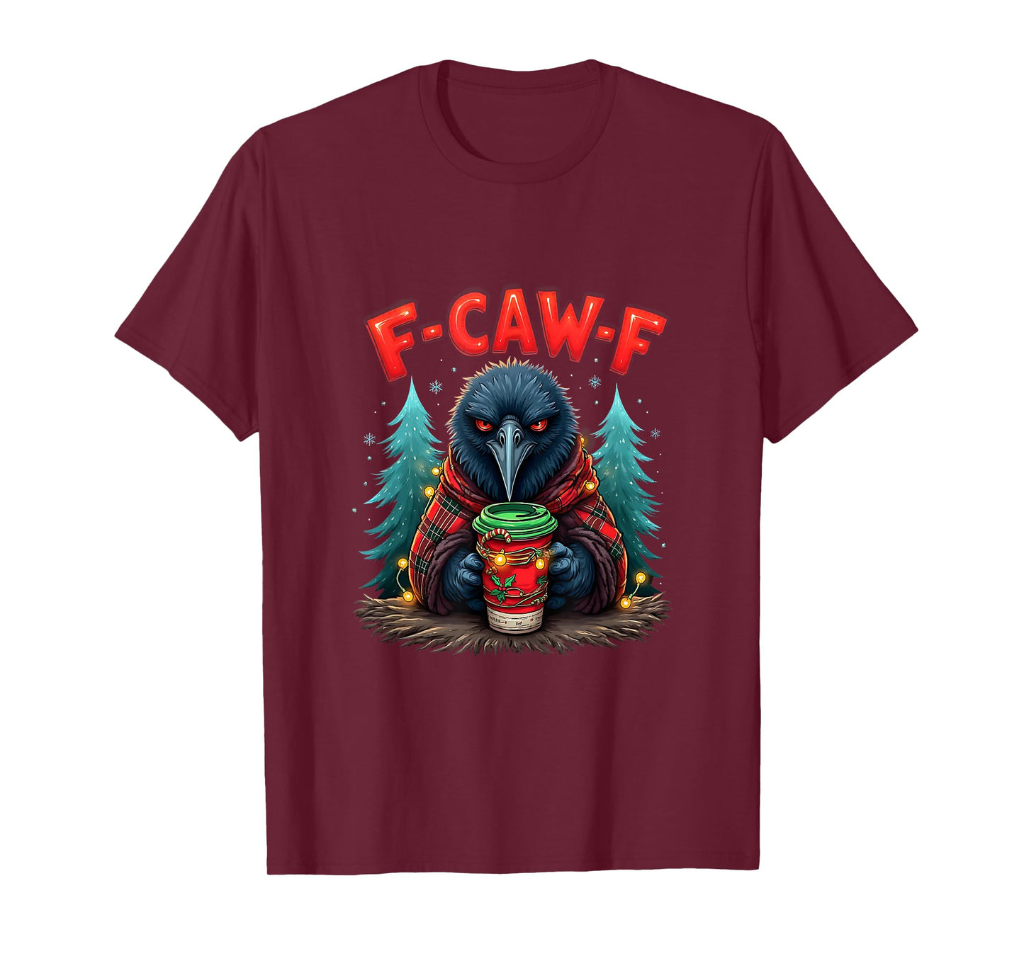 Vintage Christmas Horror Funny Black Crow F-Caw-F Santa T-Shirt