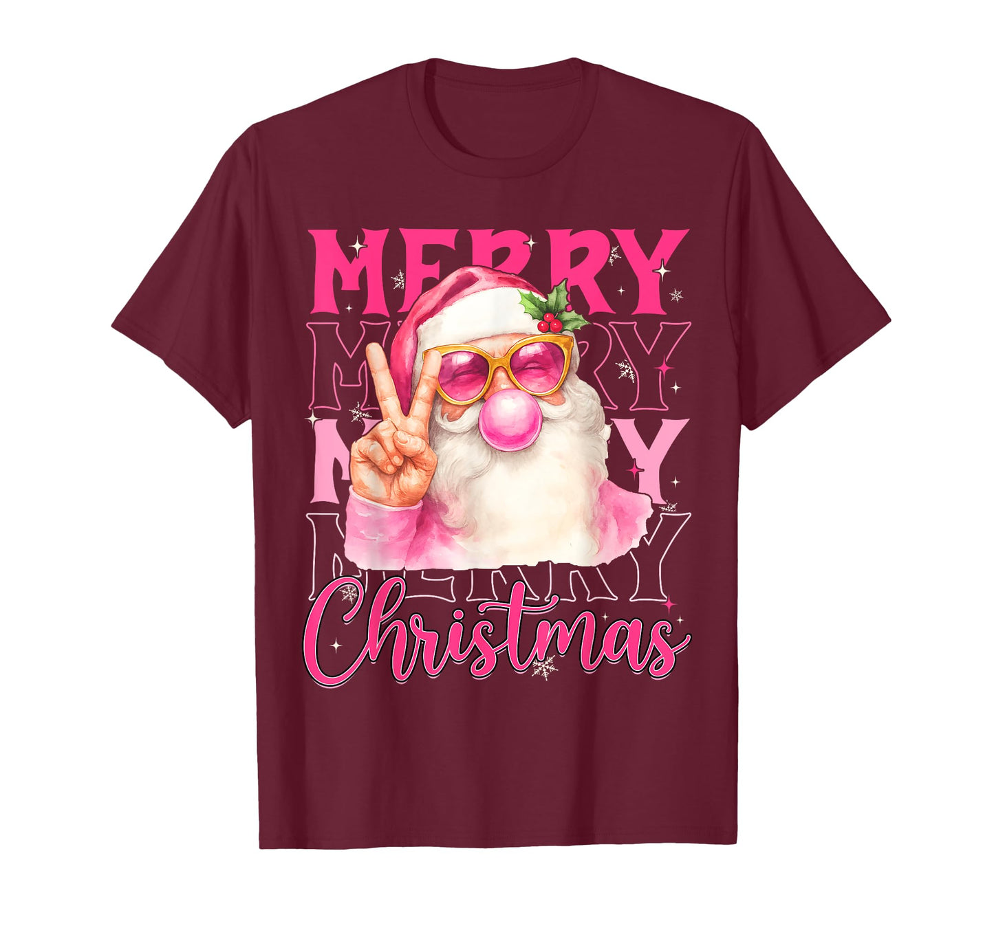 Merry Christmas Pink Santa Claus Bubblegum Men Women Kid T-Shirt