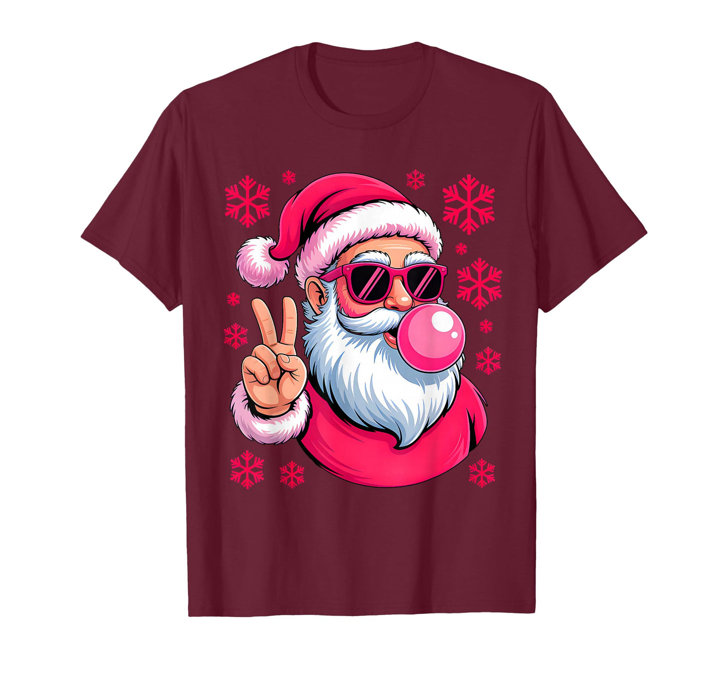 Retro Santa Christmas Blowing Bubble Pink Santa Xmas Funny T-Shirt