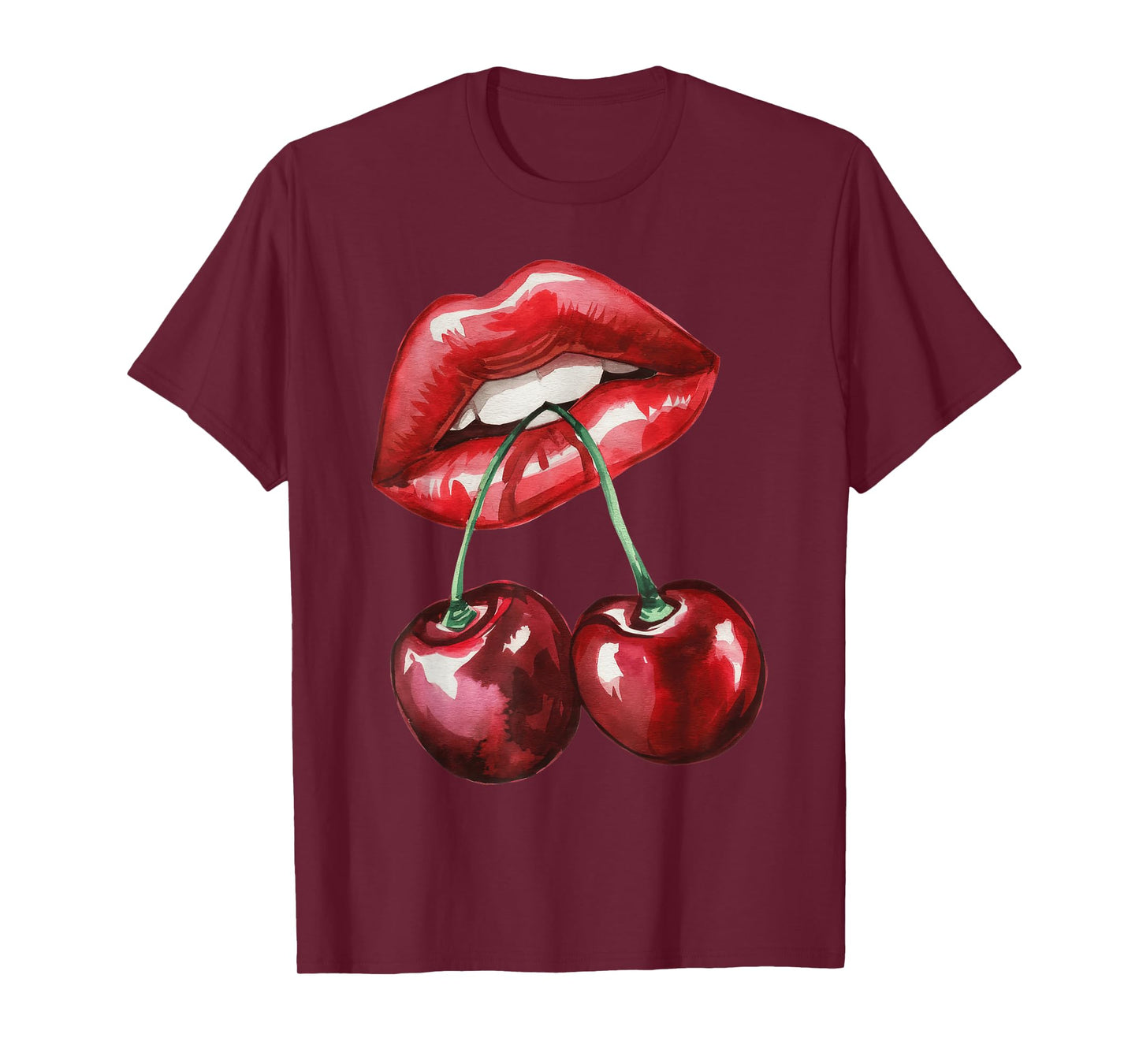 Sexy Lips Cherry Trendy Vintage Retro Cherry Valentines Day T-Shirt