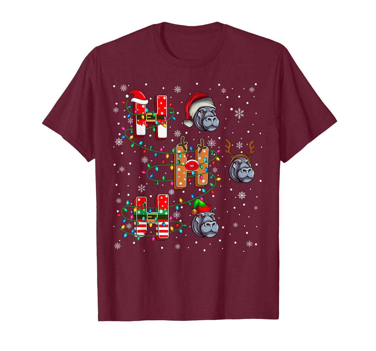 Ho Ho Ho Santa Reindeer Elf Hippopotamus Animal Christmas T-Shirt