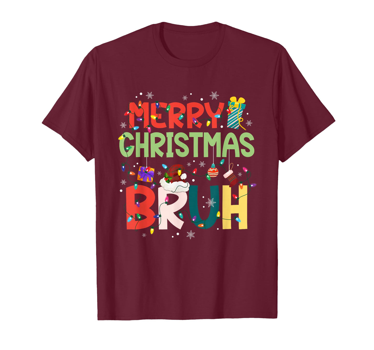 Merry Christmas Bruh Santa Claus Lights Xmas Family Pajamas T-Shirt