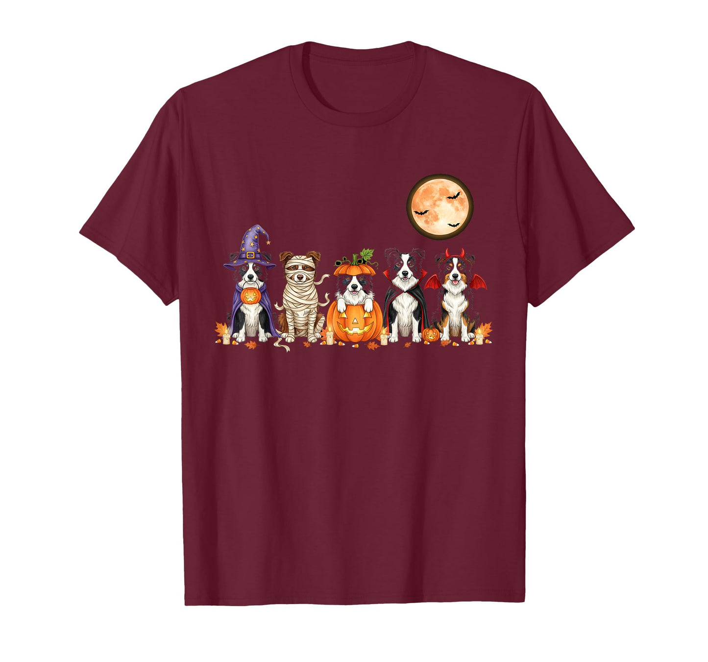 Spooky Border Collie Dog Ghost Witch Mummy Halloween Costume T-Shirt