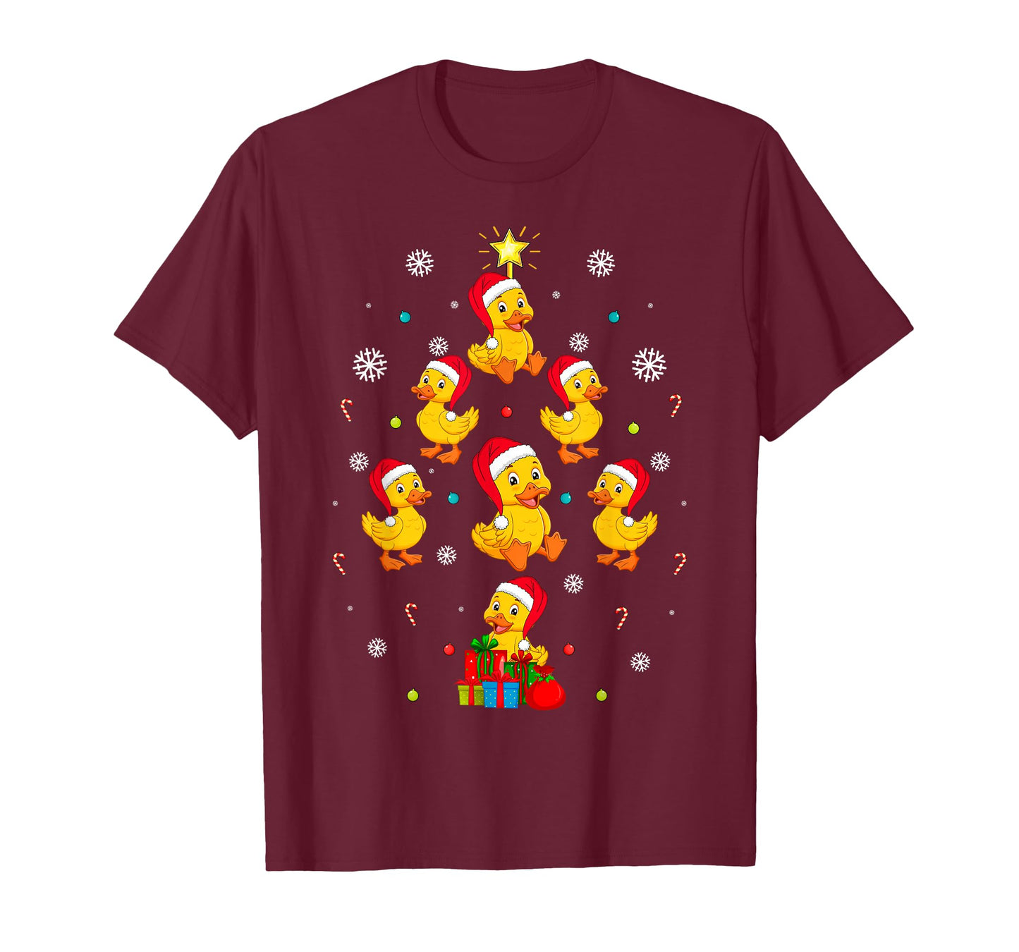 Rubber Duck Christmas Tree Lights Funny Santa Hat Cute Xmas T-Shirt