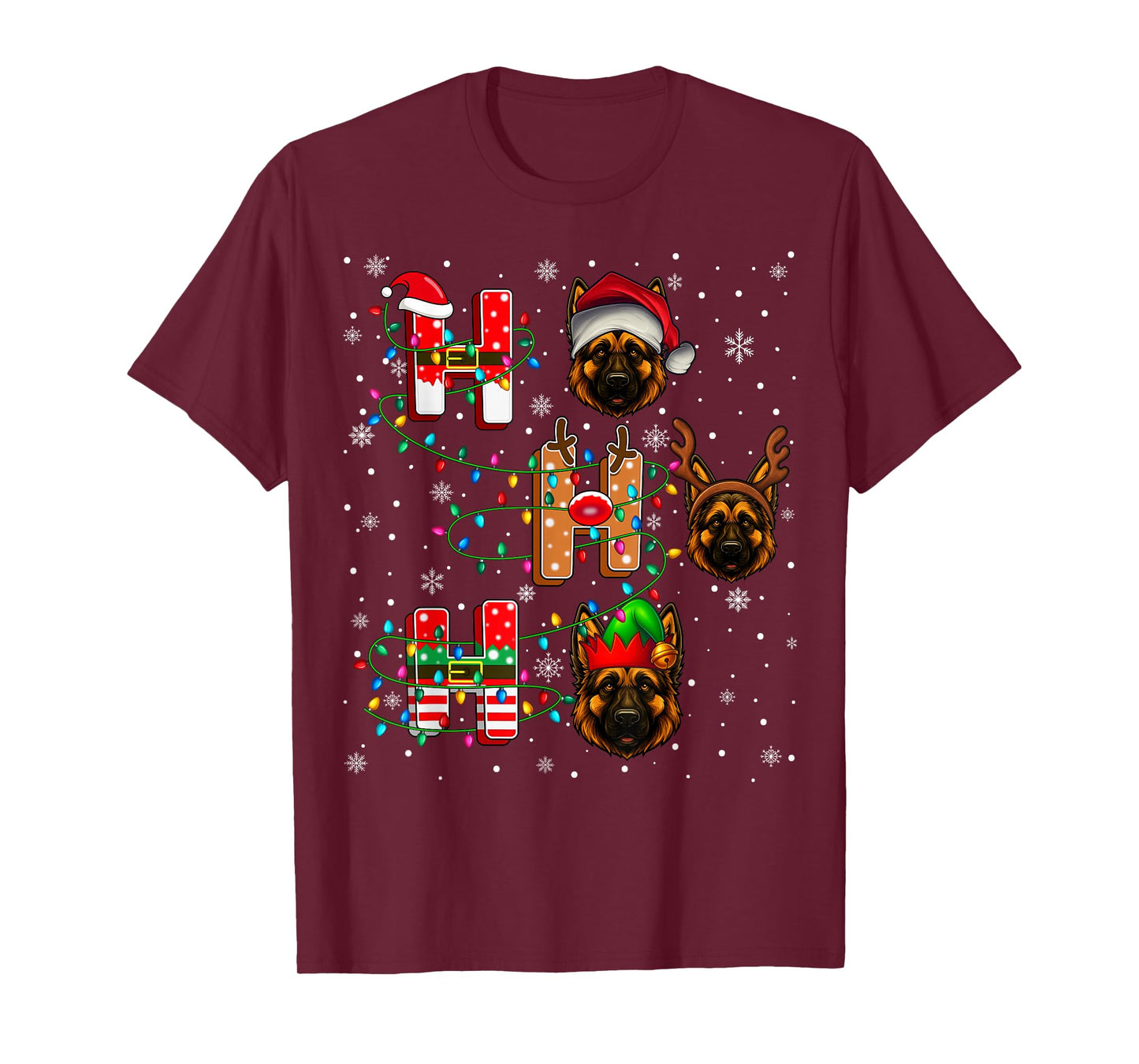 Ho Ho Ho Santa Reindeer Hat Elf German Shepherd Dog Xmas T-Shirt
