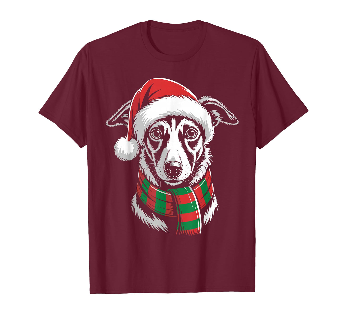 Whippet Dog Xmas Santa Hat Scarf Christmas Costume T-Shirt