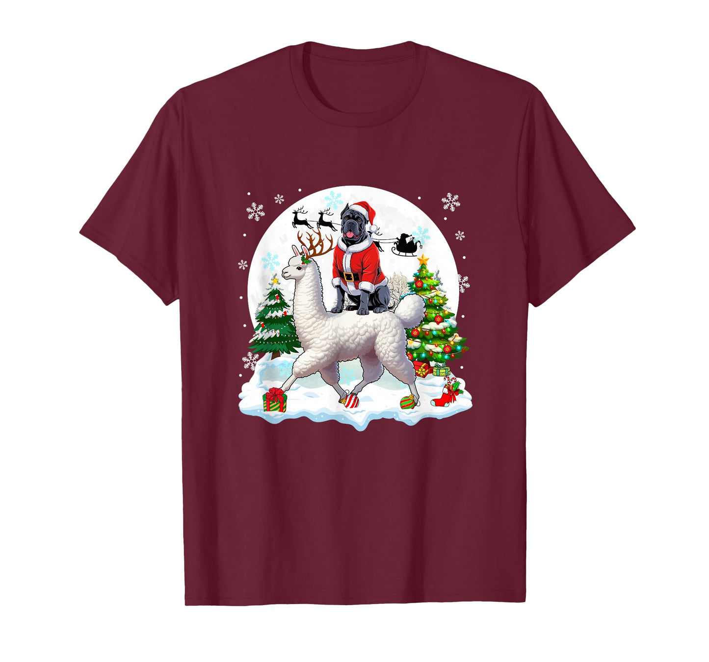 Santa Cane Corso Riding Llama Reindeer Christmas Owner Kids T-Shirt
