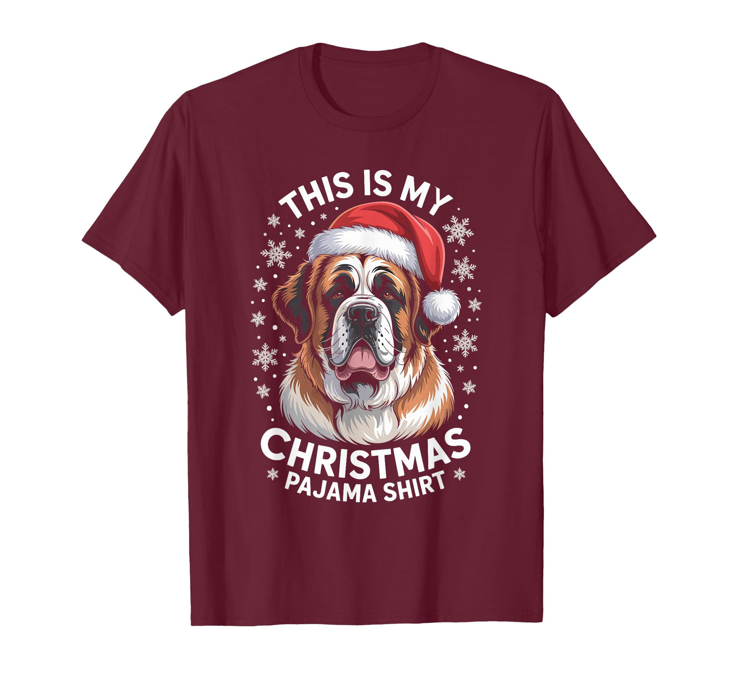 Saint Bernard Dog Santa Hat Christmas Pajama Men Women T-Shirt