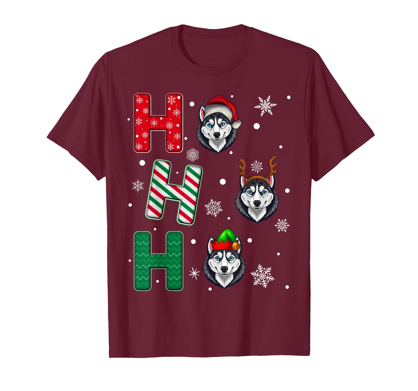 Ho Ho Ho Husky Dog Lover Matching Christmas Santa Elf Xmas T-Shirt