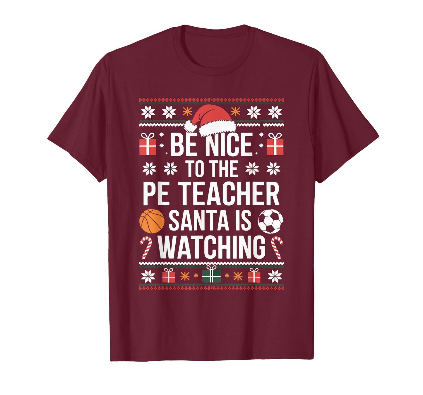 PE Teacher Ugly Christmas Sweater Physical Education Xmas T-Shirt