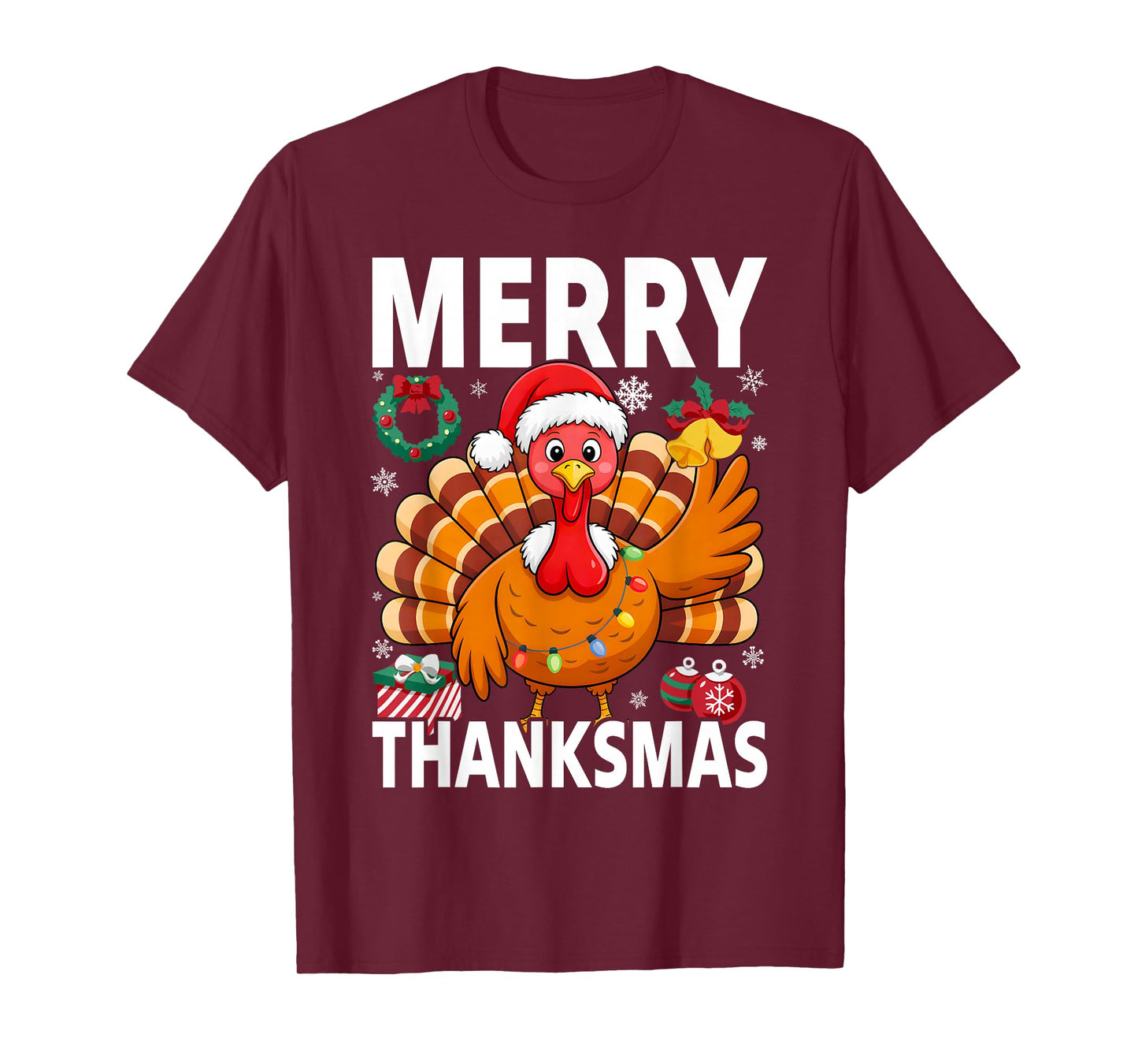 Merry Thanksmas Happy Thanksgiving Santa Turkey T-Shirt