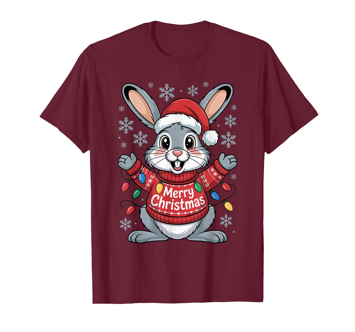 Christmas Bunny Snowshoe Hare Rabbit Santa Hat Light Funny T-Shirt