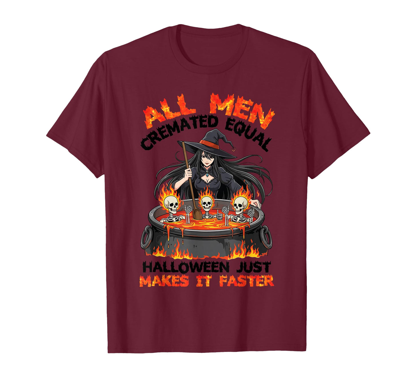 All Men Make It Faster Witch Skeleton Cauldron Spooky Brew T-Shirt