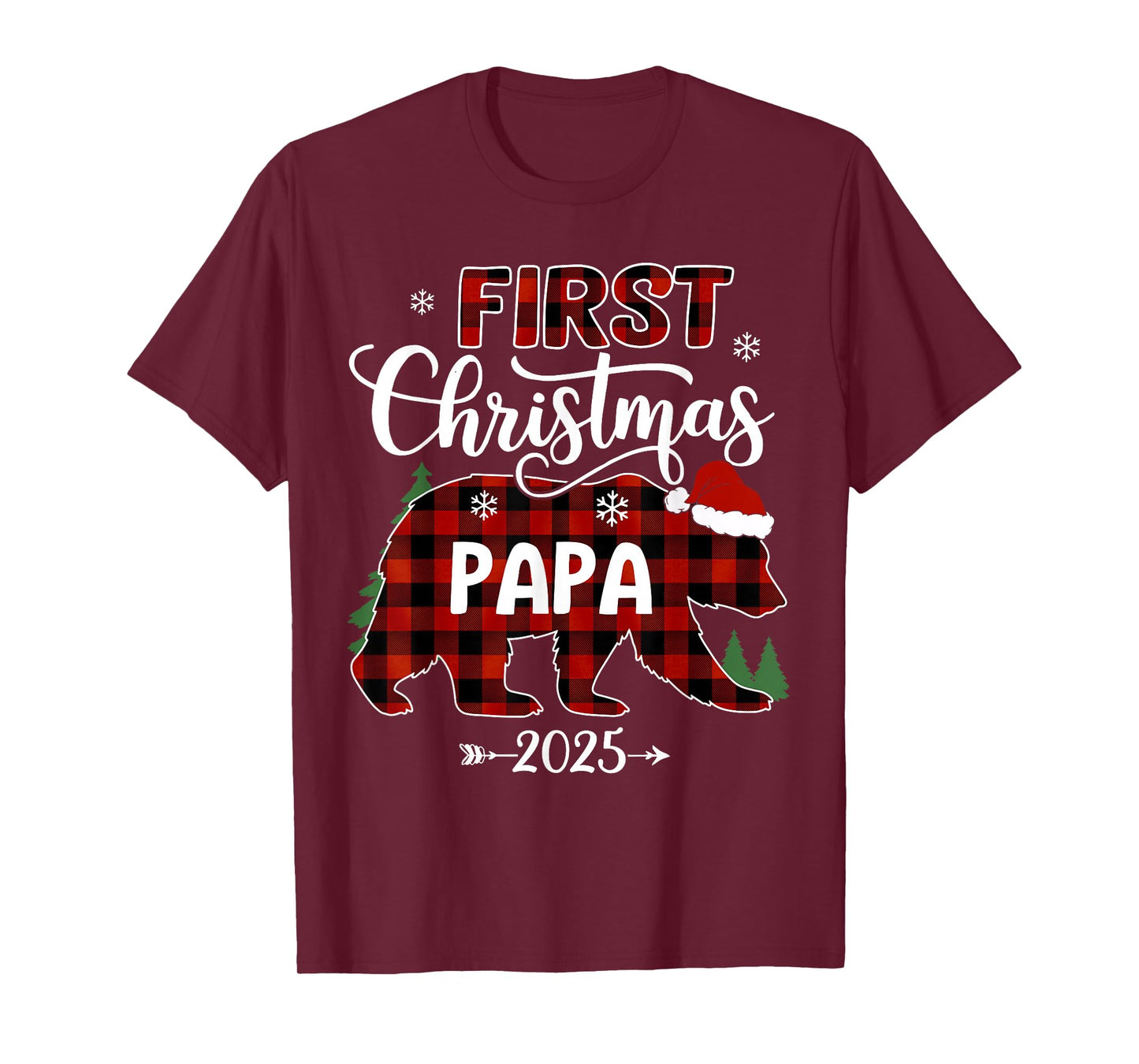 Pregnancy First Christmas Papa Red Plaid Bear Santa 2025 T-Shirt