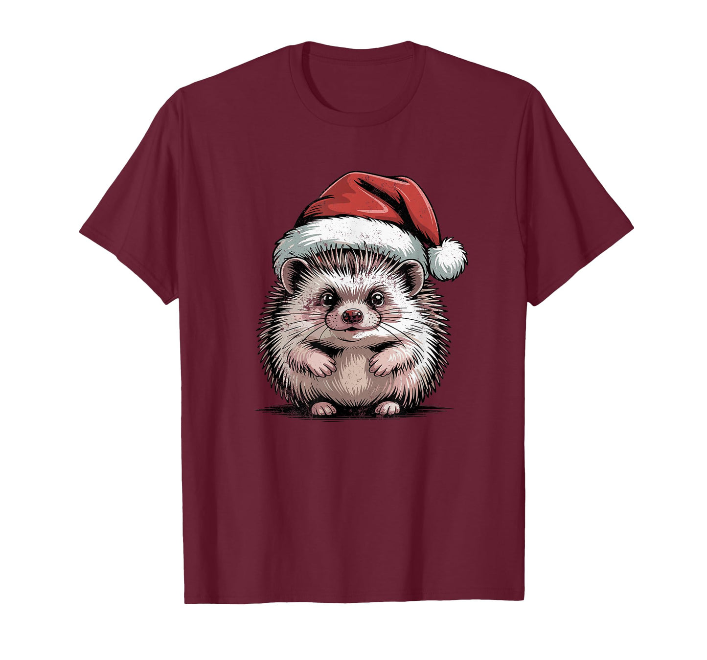 Hedgehog Santa Hat Christmas Vintage Animal Lovers Holiday T-Shirt