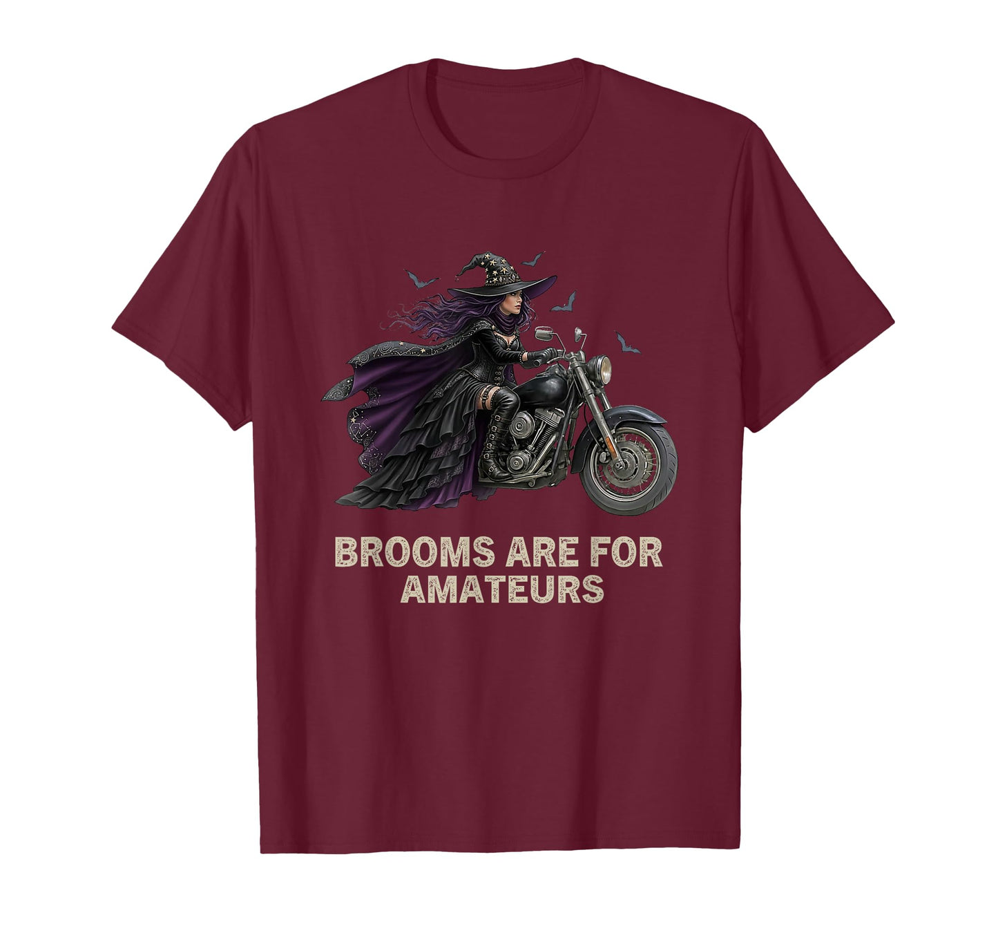Brooms are for Amateurs Halloween Witch Biker On Motorcycle T-Shirt