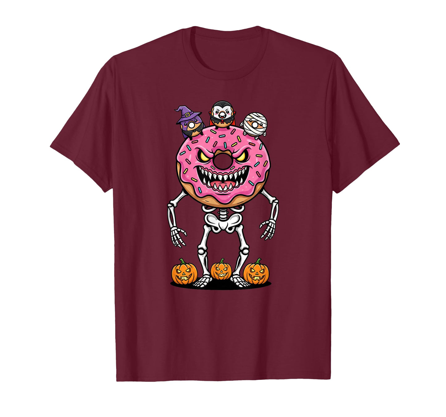 Funny Donut Skeleton Mummy Witch Halloween Kids Mens Womens T-Shirt