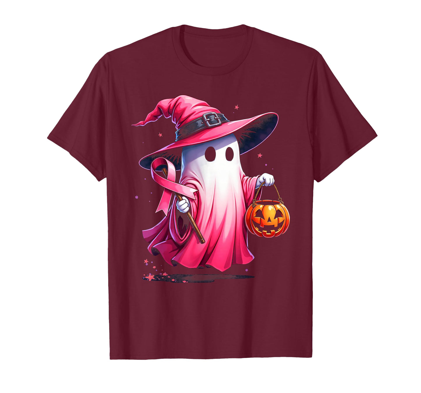 Cute Pink Ghost with Witch Hat Breast Cancer Awareness 2025 T-Shirt