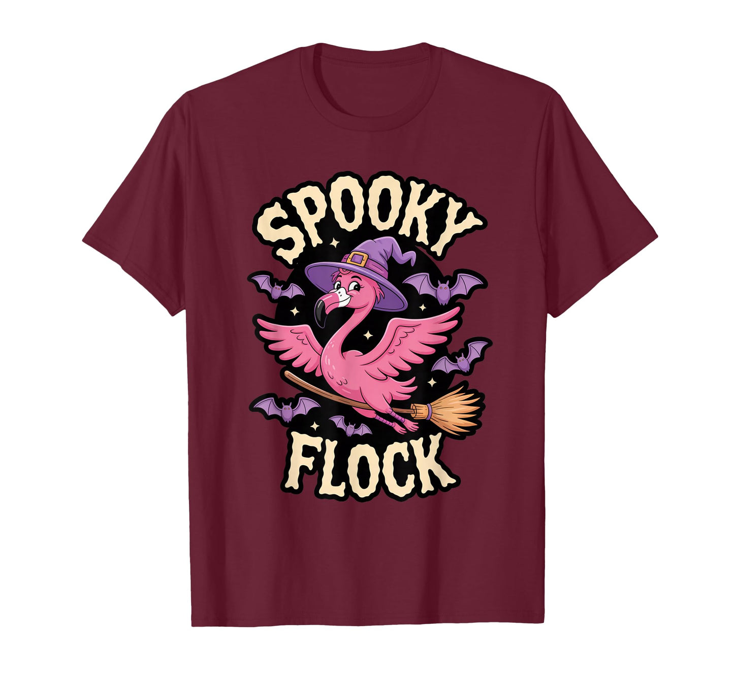 Spooky Flock Flamingo Witch with Bats T-Shirt