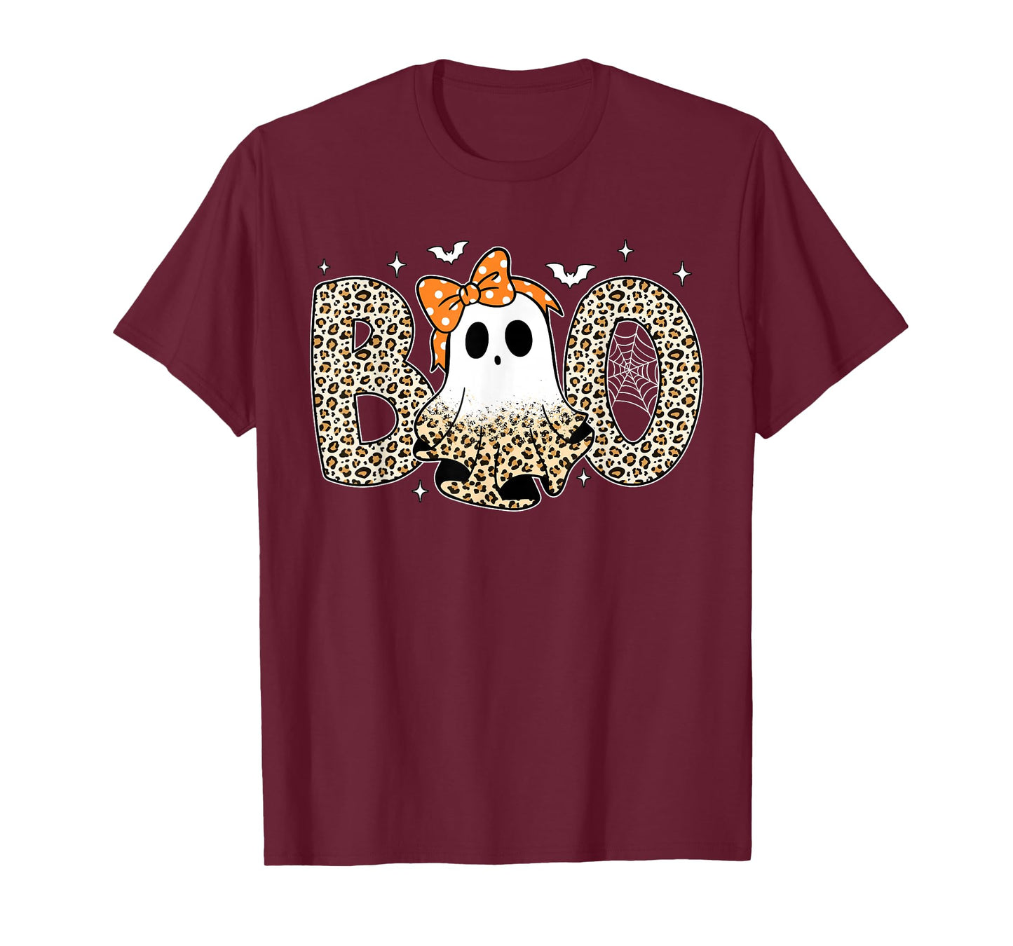 Preppy Coquette Bow Leopard Boo Ghost Halloween Women Kids T-Shirt