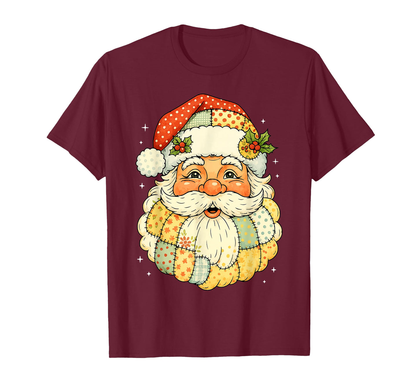 Retro Patchwork Santa Vintage Christmas Holiday T-Shirt