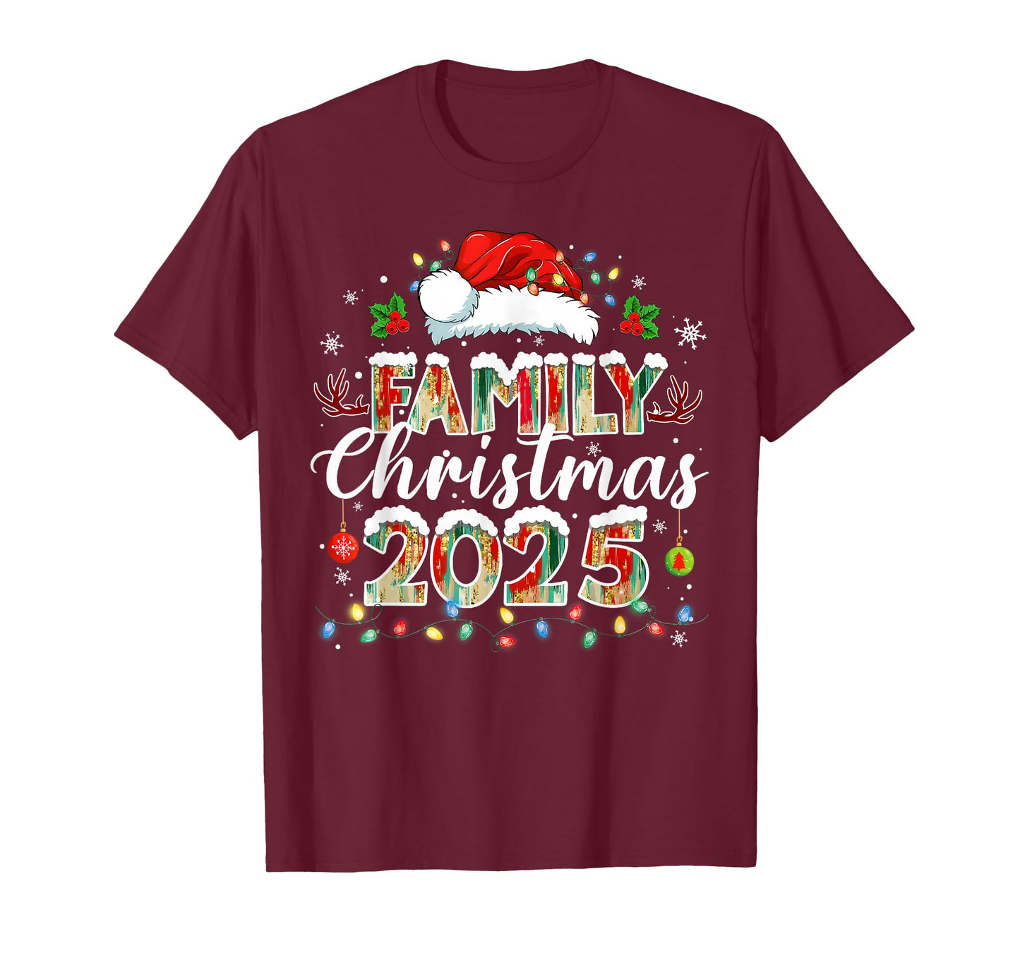 Family Christmas 2025 Santa Hat Xmas Lights Snowflake Funny T-Shirt