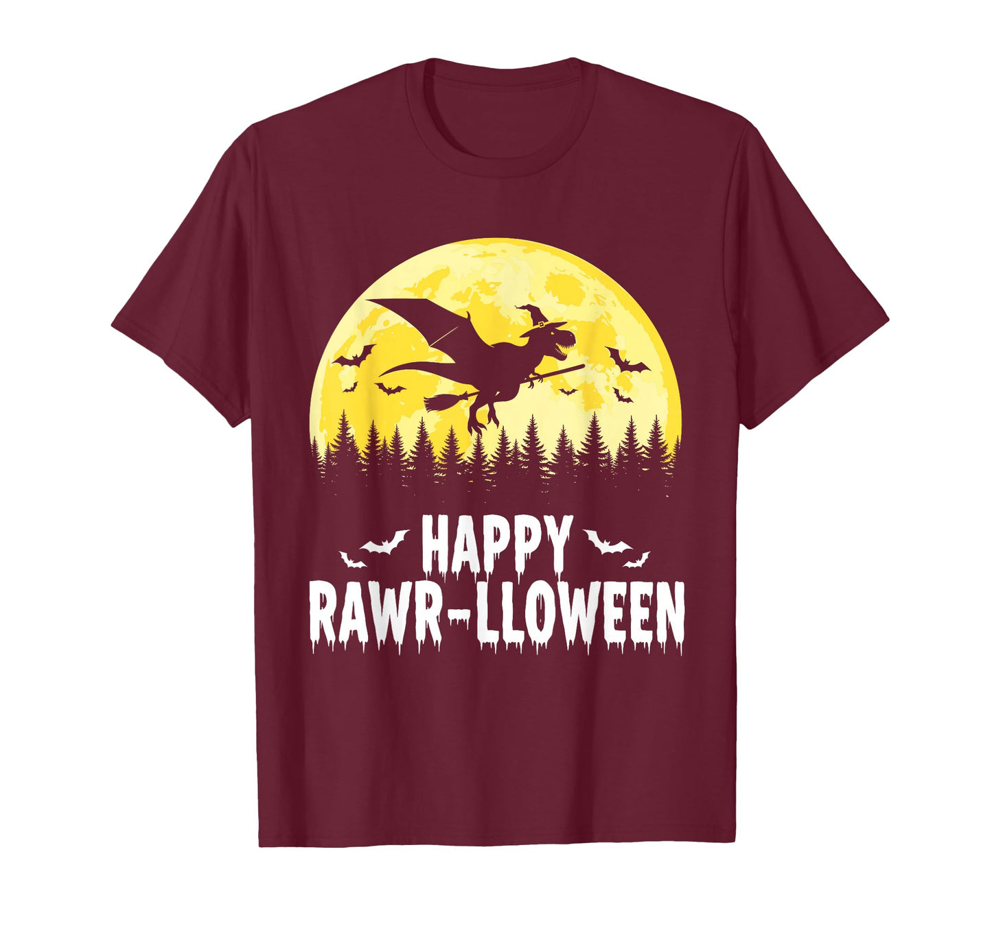 Happy Rawr-lloween Funny Halloween T Rex Flying Witch T-Shirt