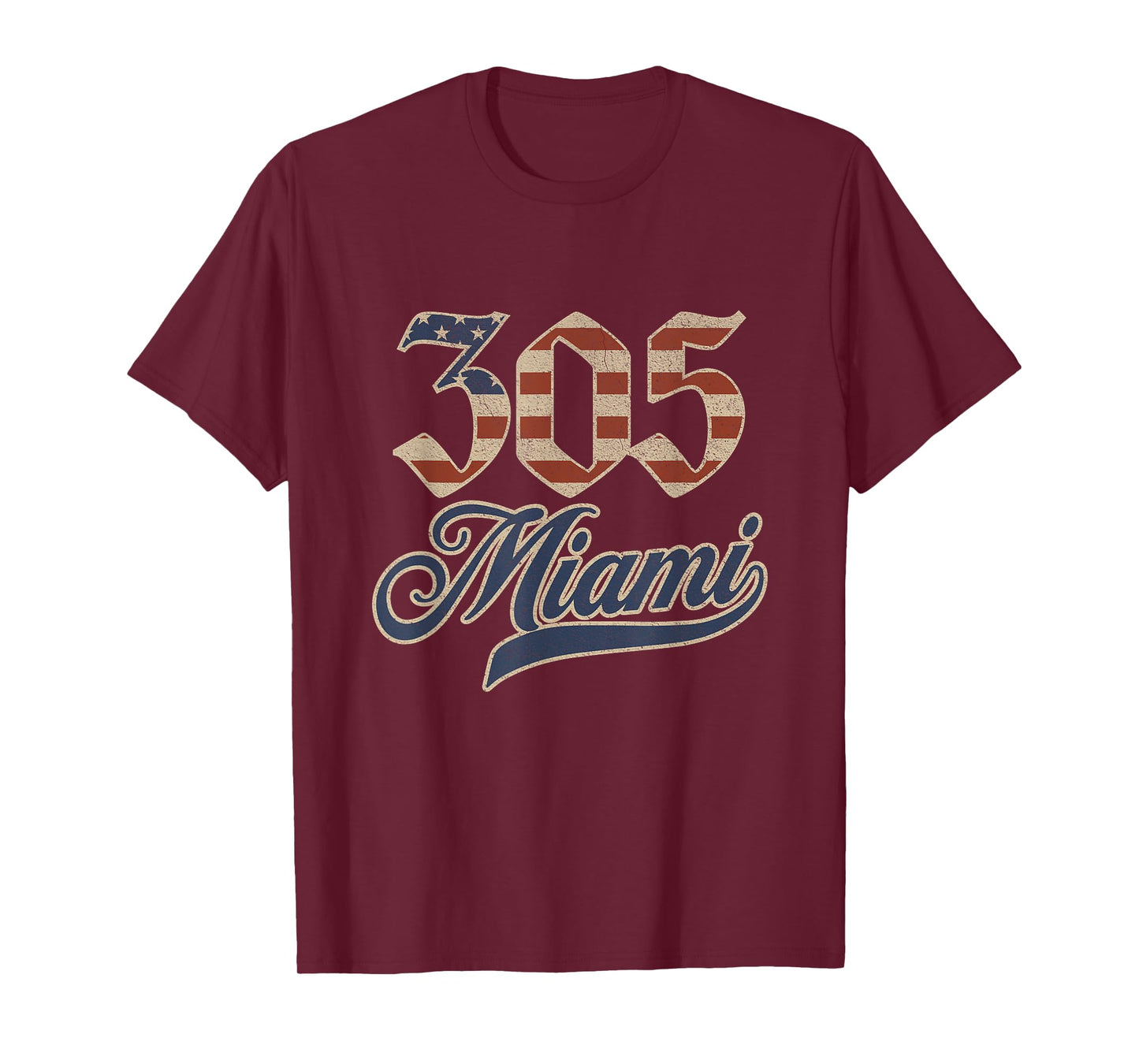 Vintage Miami 305 Area Code Patriot USA American Flag T-Shirt
