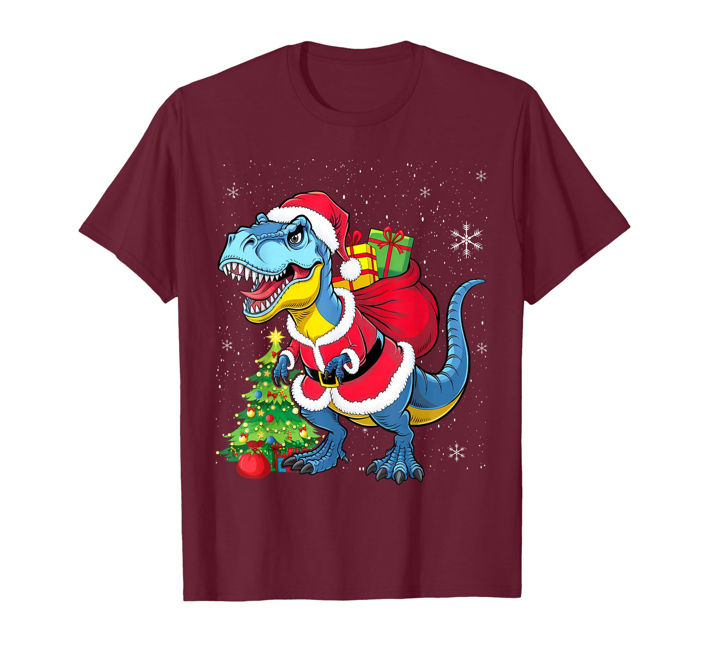 Dinosaur Christmas Santa Claus T-rex Boys Men Funny Xmas T-Shirt