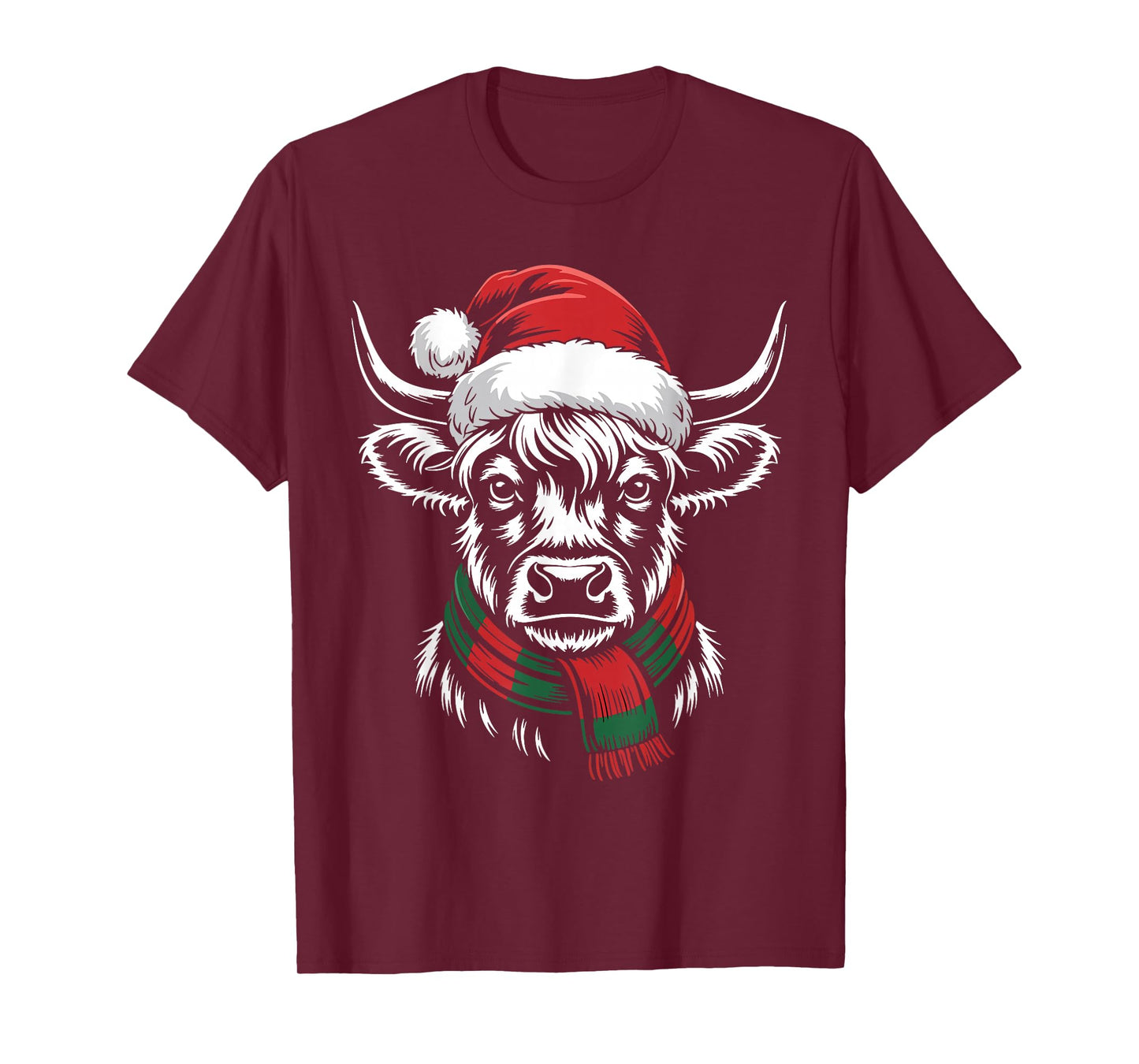 Highland Cow Xmas Santa Hat Scarf Christmas Costume T-Shirt