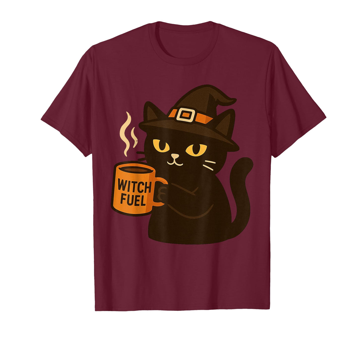 Black Halloween Cat Drinking Coffee Funny Witch Fuel T-Shirt