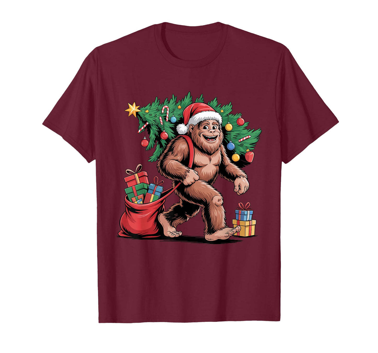 Santa Bigfoot Christmas Tree Funny Sasquatch Holiday Xmas T-Shirt