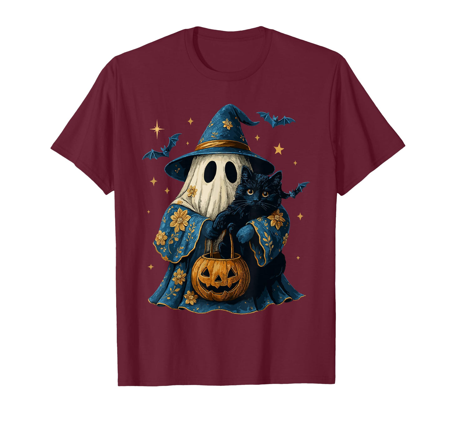 Floral Spooky Season Ghost Witch Cat Costume, Black Cat T-Shirt