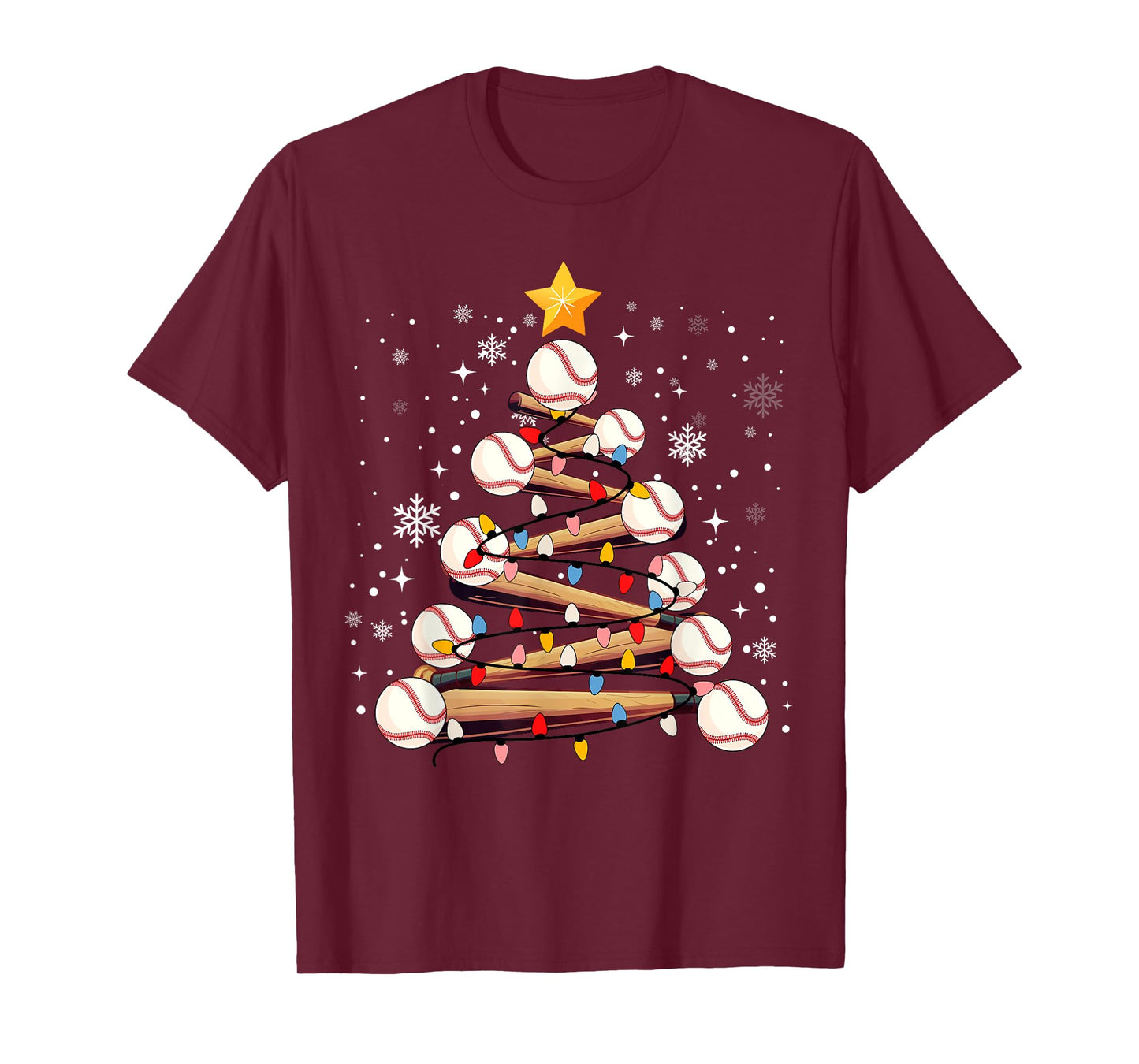 Baseball Christmas Tree Light Xmas Baseball Boys Kids T-Shirt