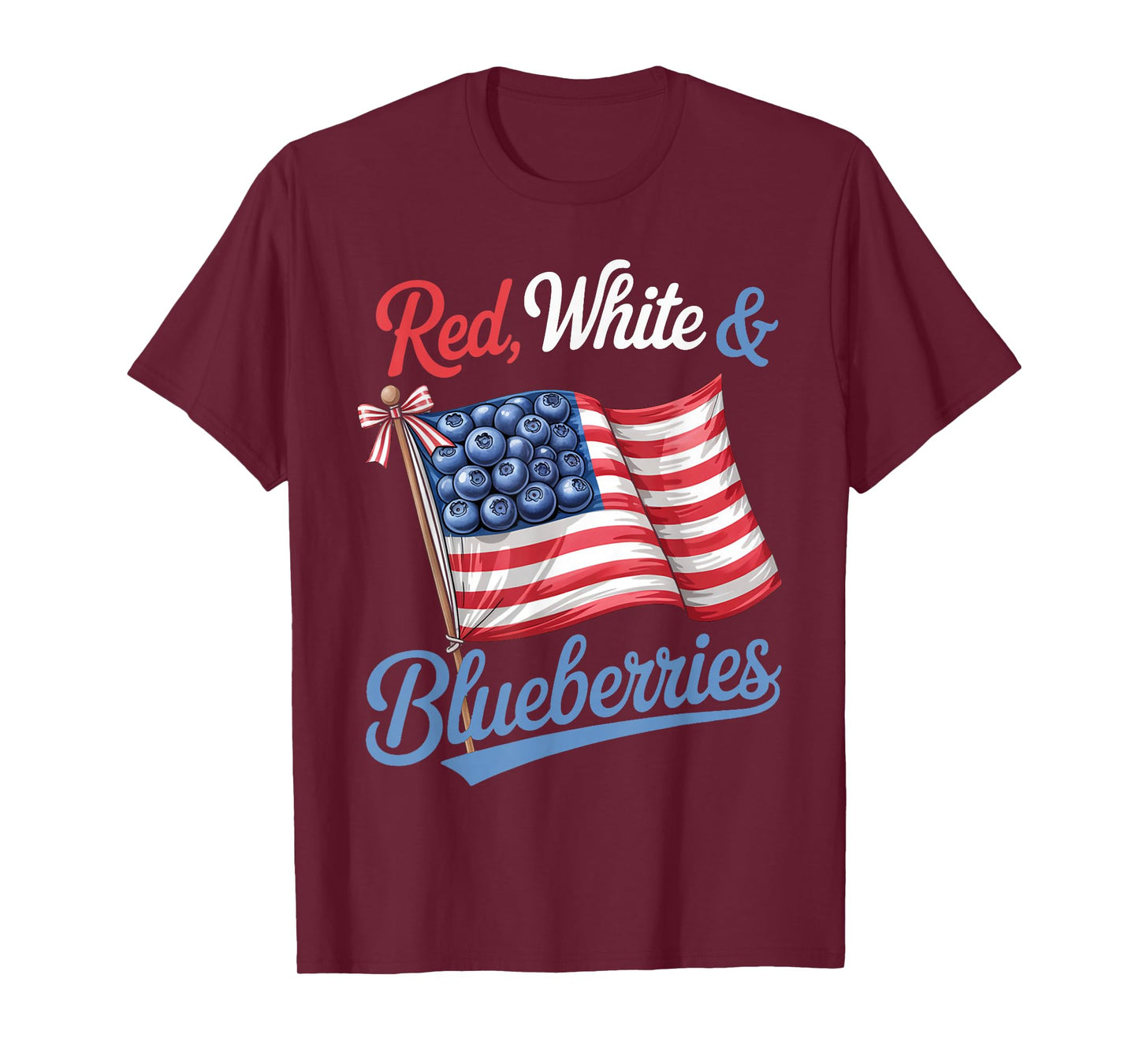 Red White & Blueberries Coquette Flag Bow T-Shirt