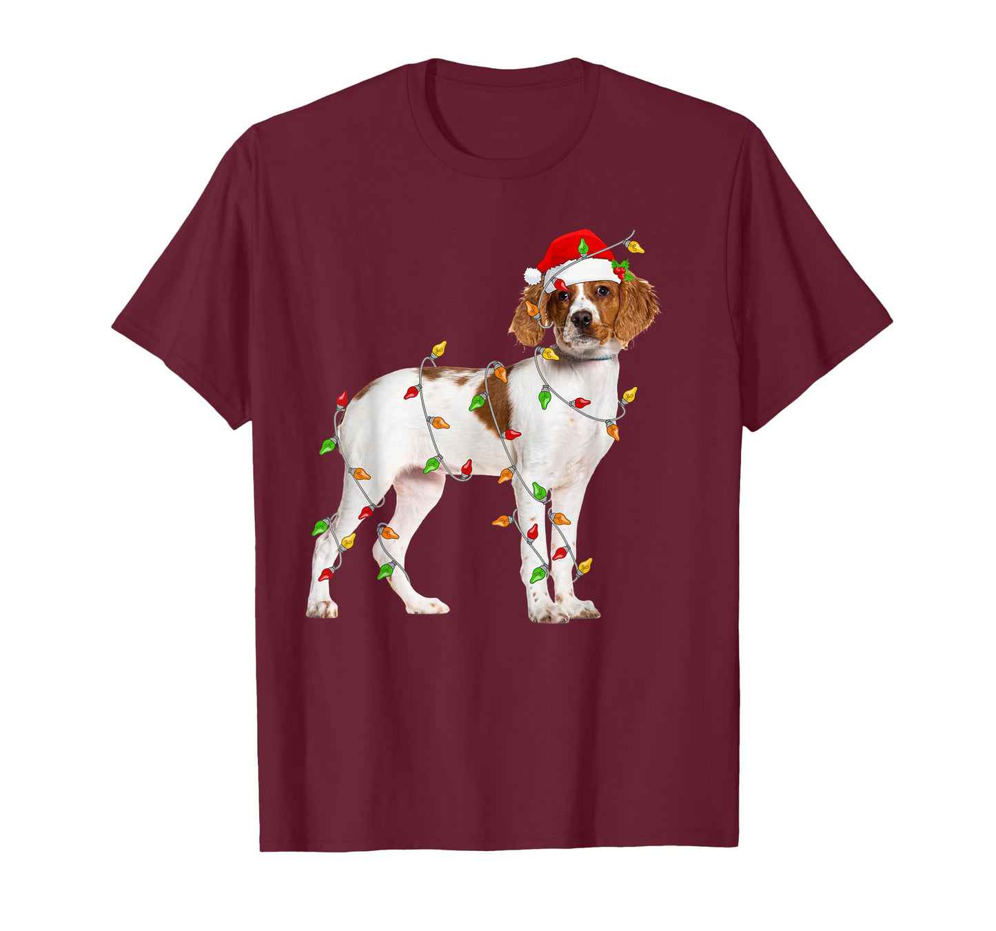 Brittany Spaniel Christmas Lights Santa Funny Pet Dog Xmas T-Shirt