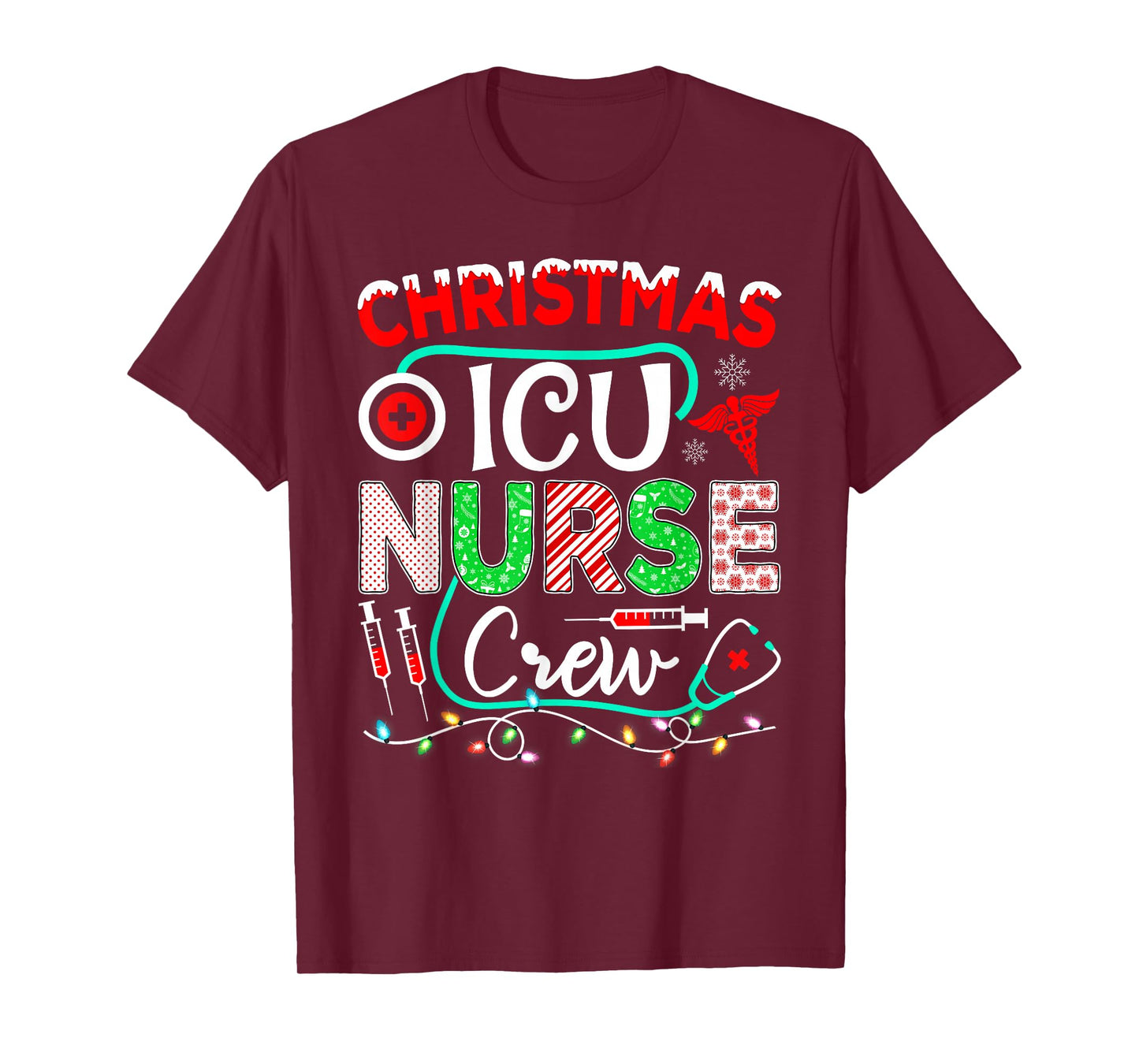 Christmas ICU Nurse Crew Funny Nursing Christmas Pajamas T-Shirt