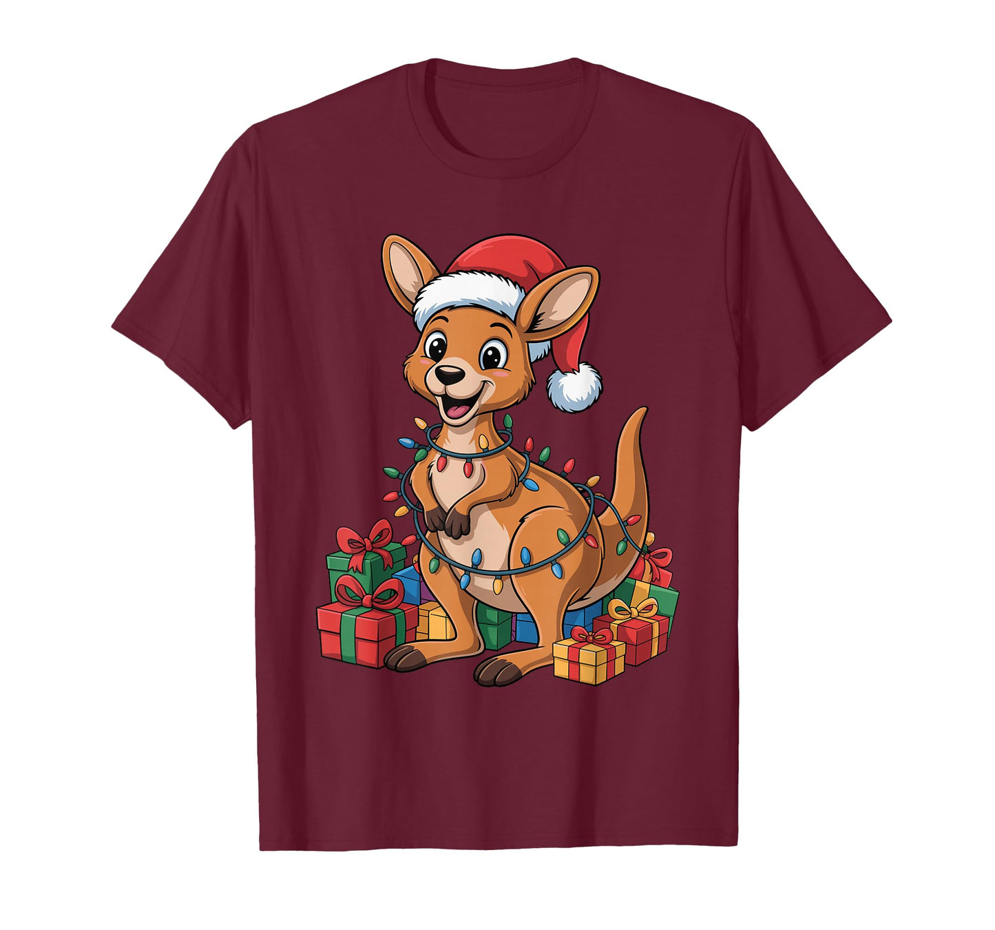 Kangaroo Santa Hat Christmas Design Funny Wild Animal Lovers T-Shirt