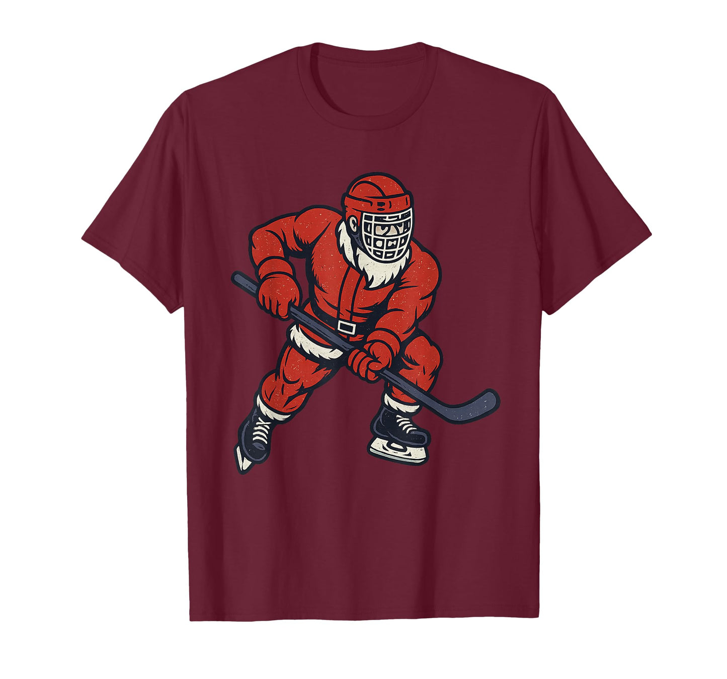 Santa Playing Ice Hockey Christmas Vintage Funny Xmas T-Shirt