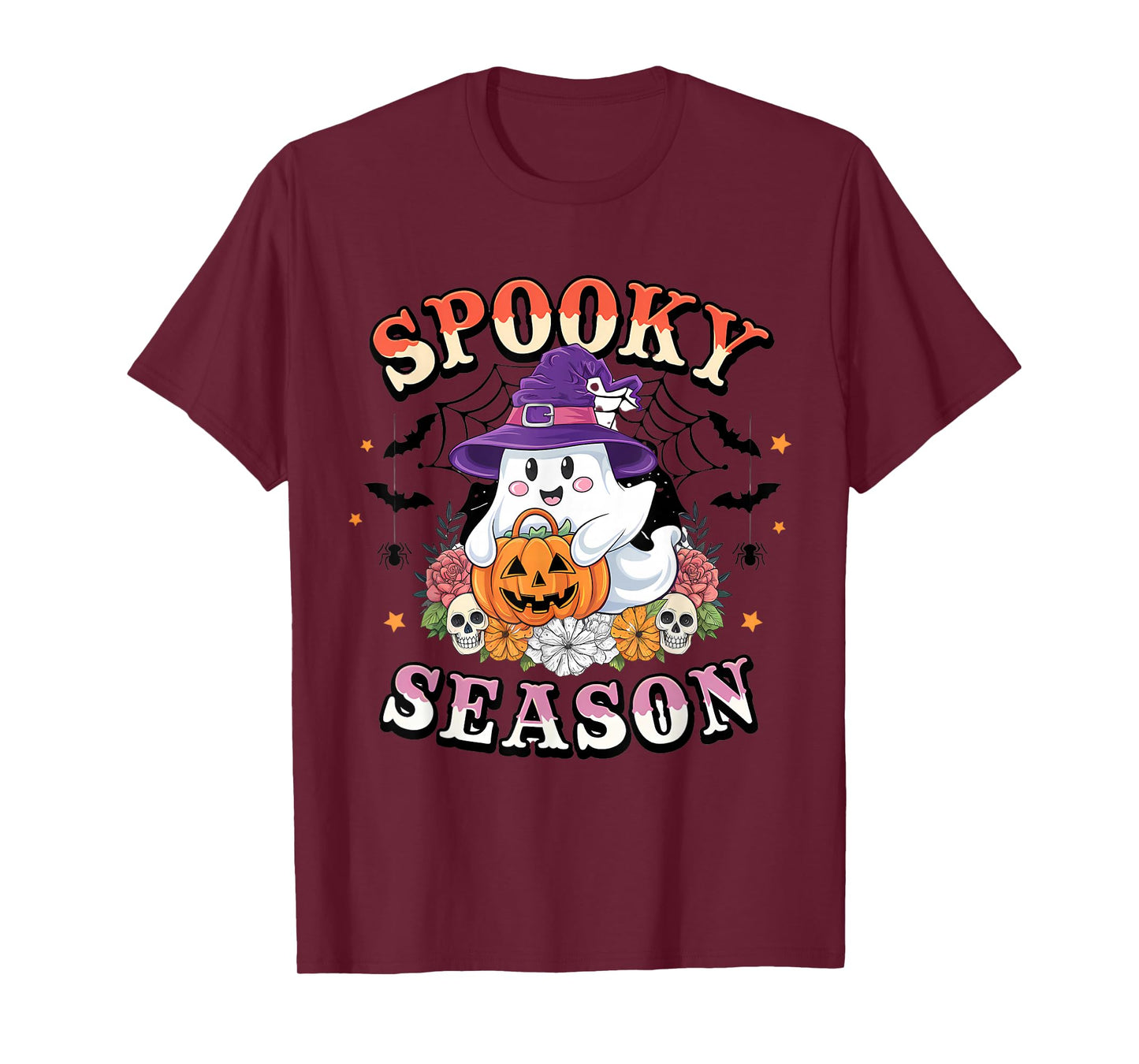 Spooky Season Ghost Halloween Pumpkin Witch Hat Bats T-Shirt