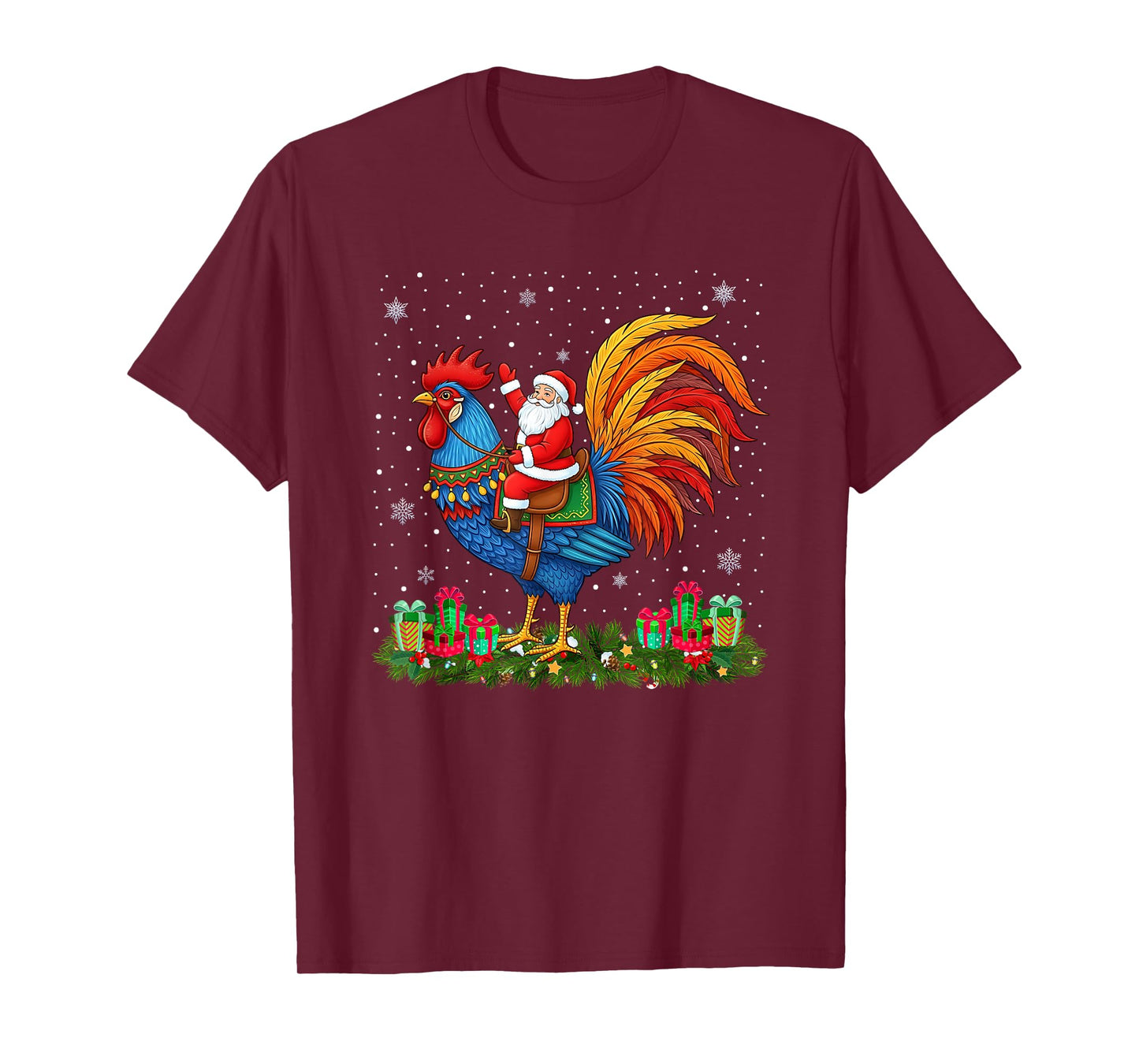 Farm Animal Lover Funny Santa Riding Rooster Christmas T-Shirt